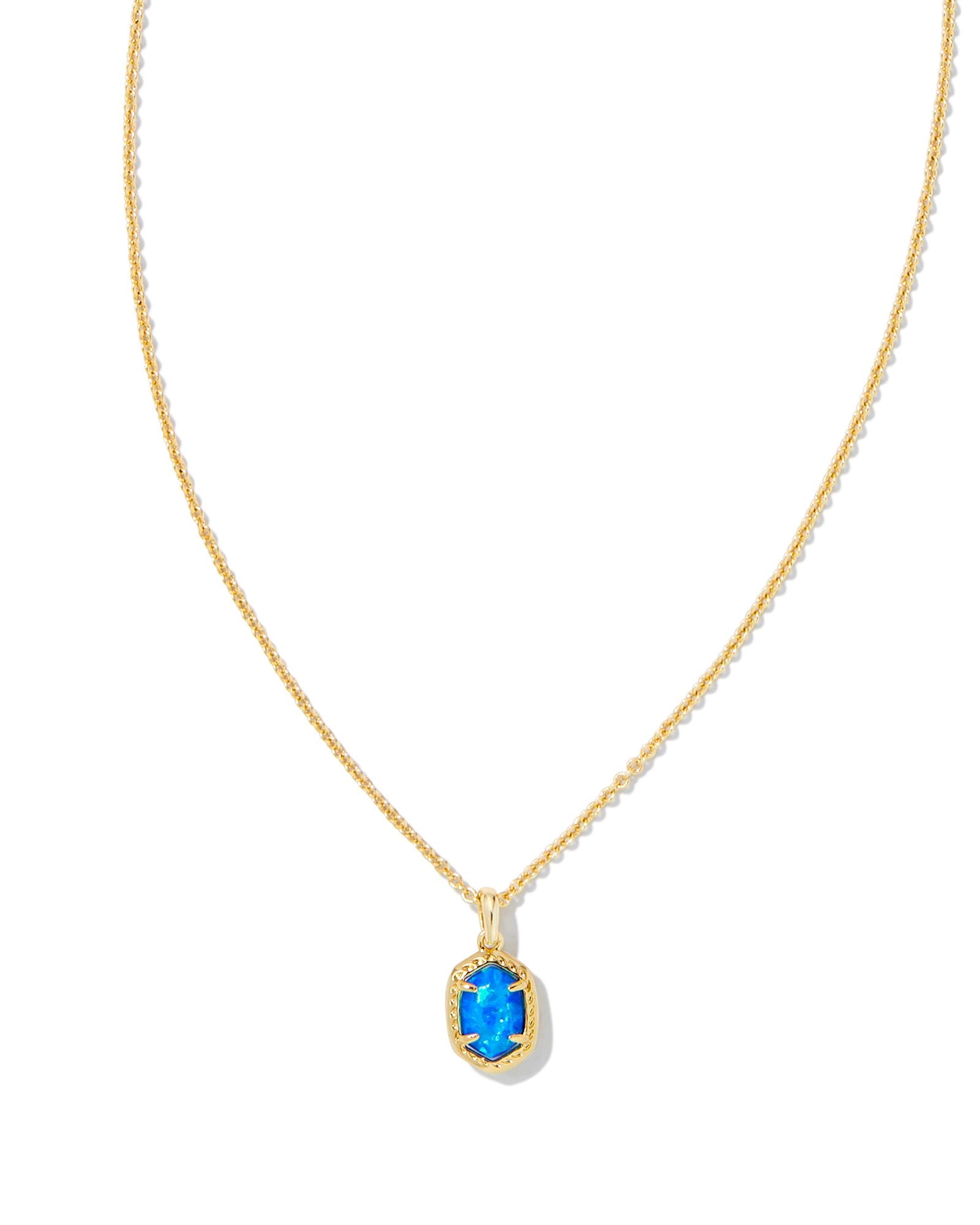 Kendra Scott Daphne Framed Pendant Necklace - Gold Bright Blue Kyocera Opal