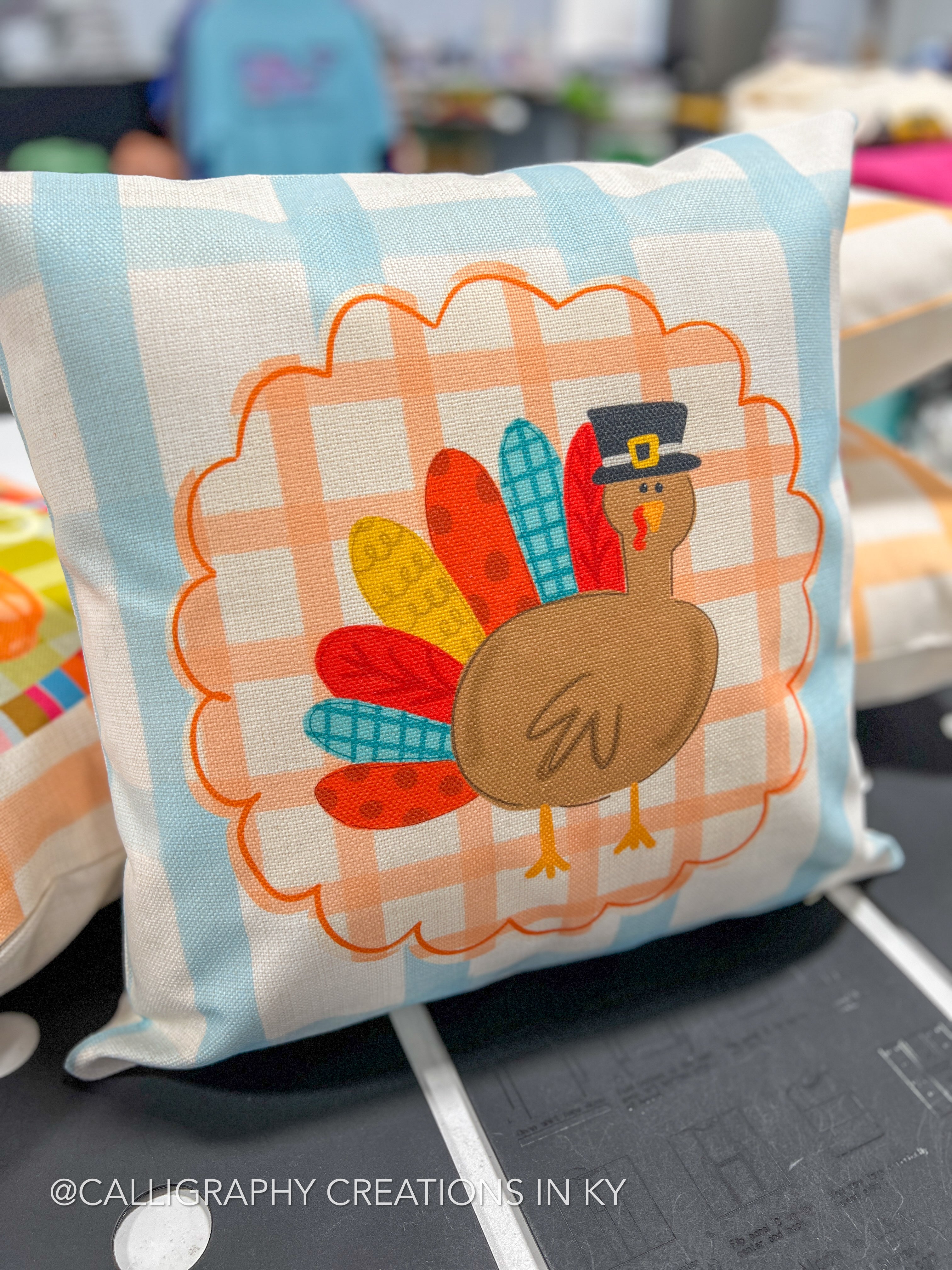Patchy Turkey Square Pillow • Doodles by Rebekah