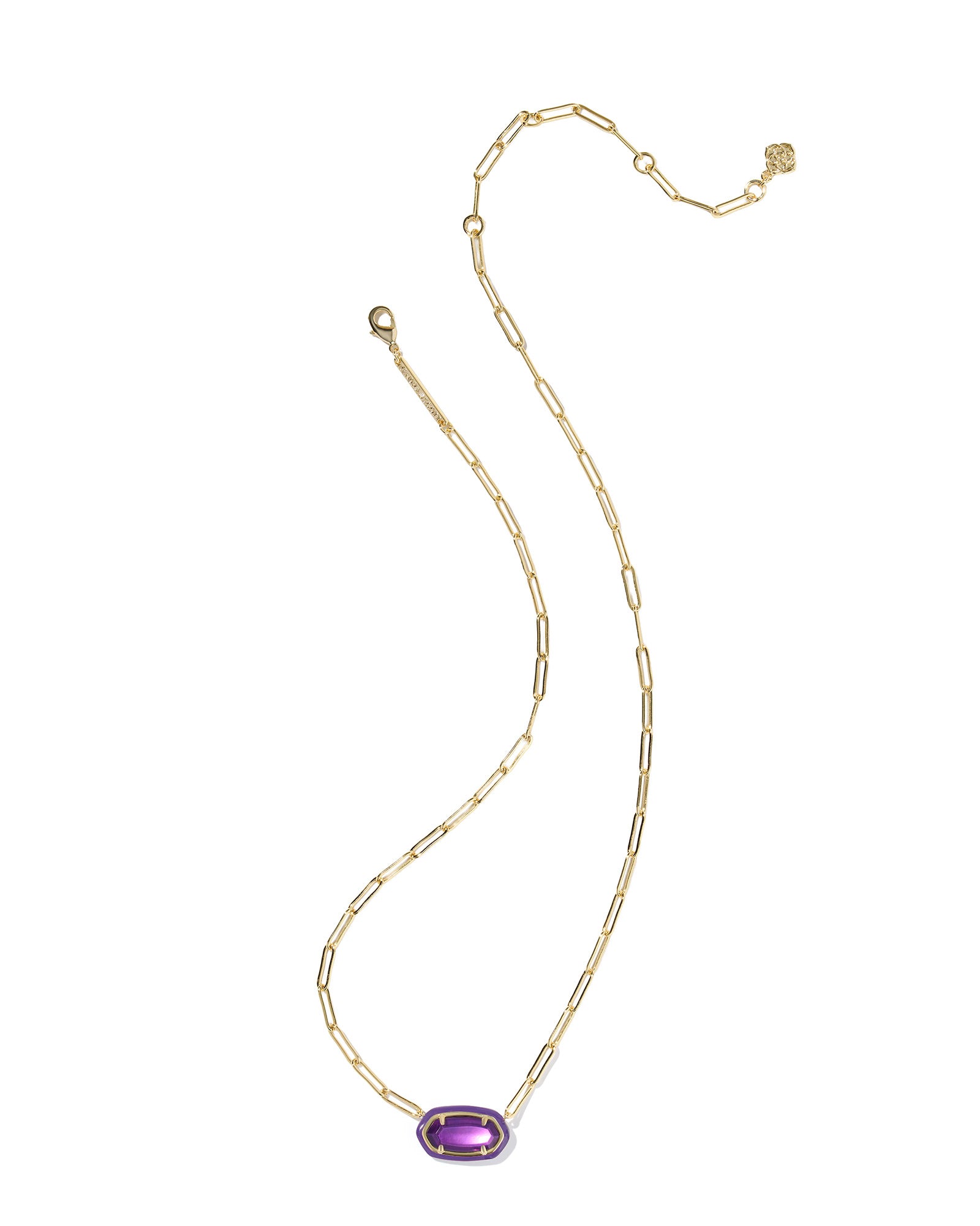 Kendra Scott Elisa Enamel Frame Paperclip Necklace - Gold Purple Mother Of Pearl