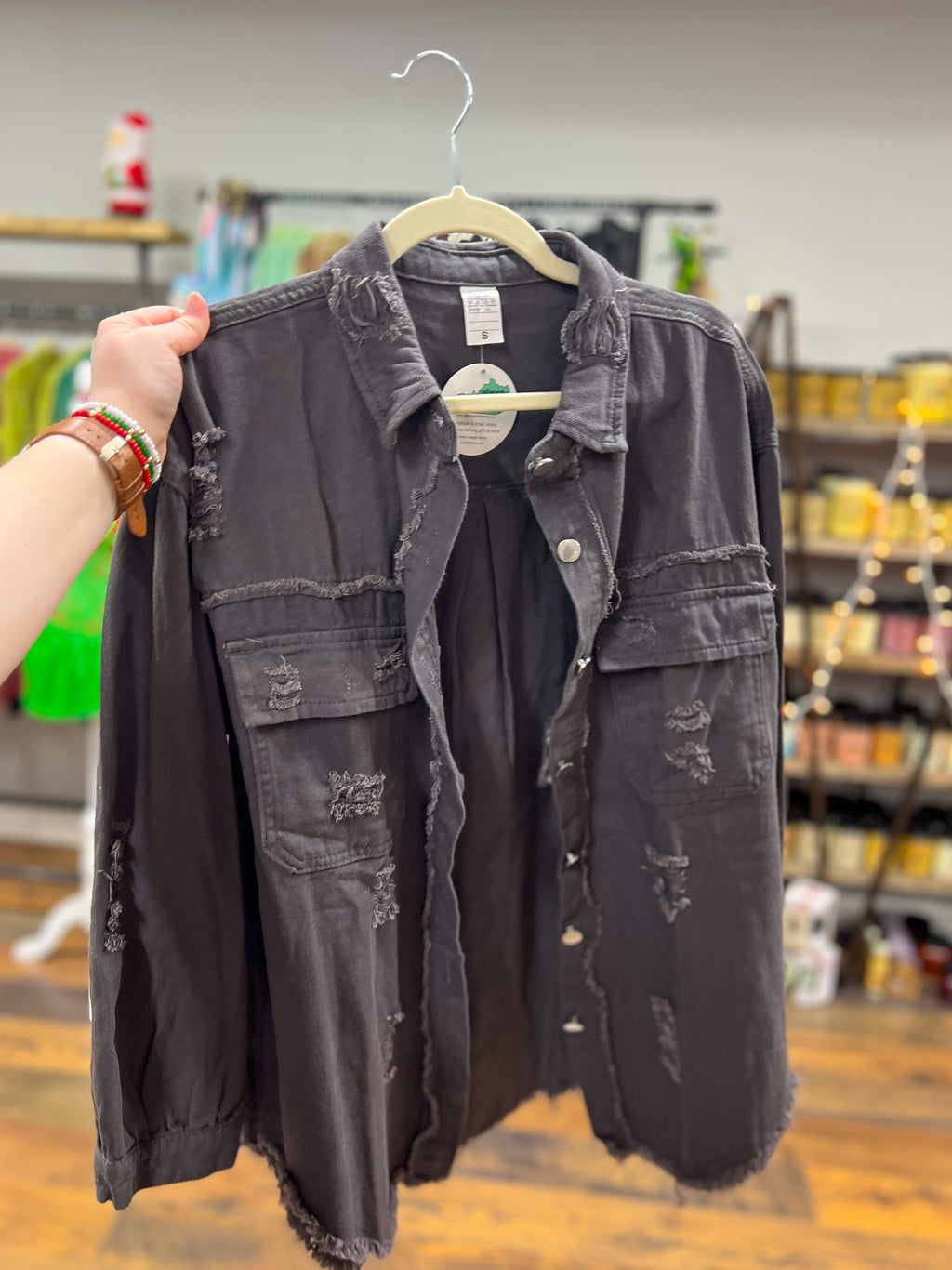 Gray Distressed Shacket