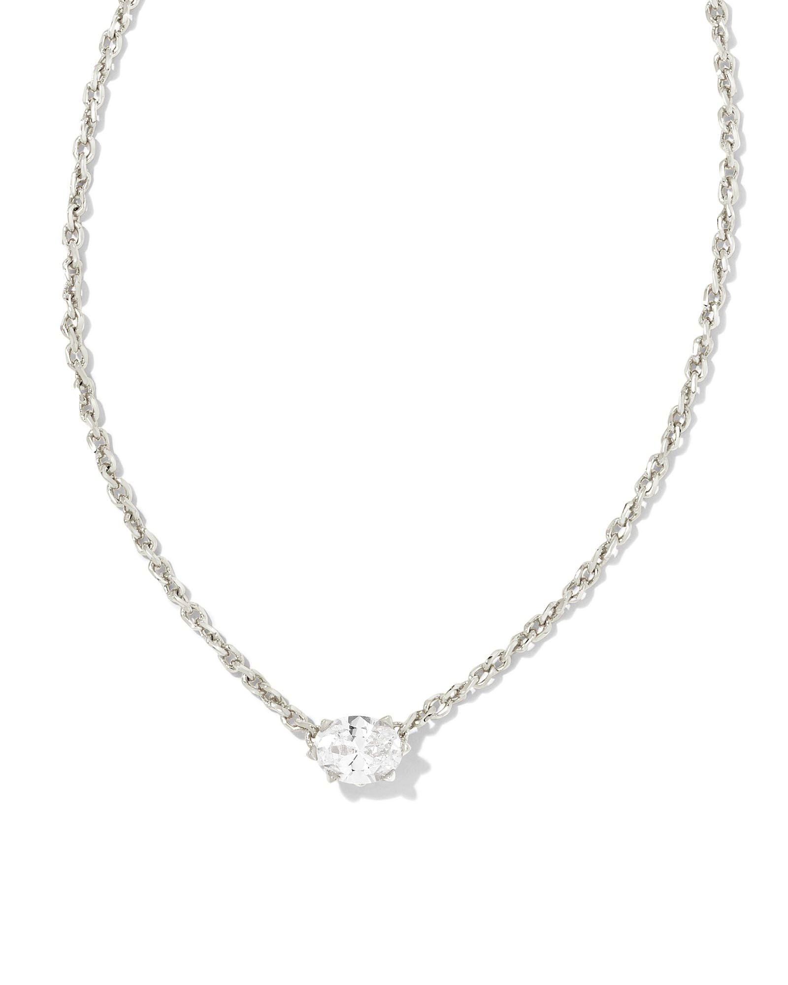 Kendra Scott Cailin Pendant Necklace - Rhodium Metal White CZ