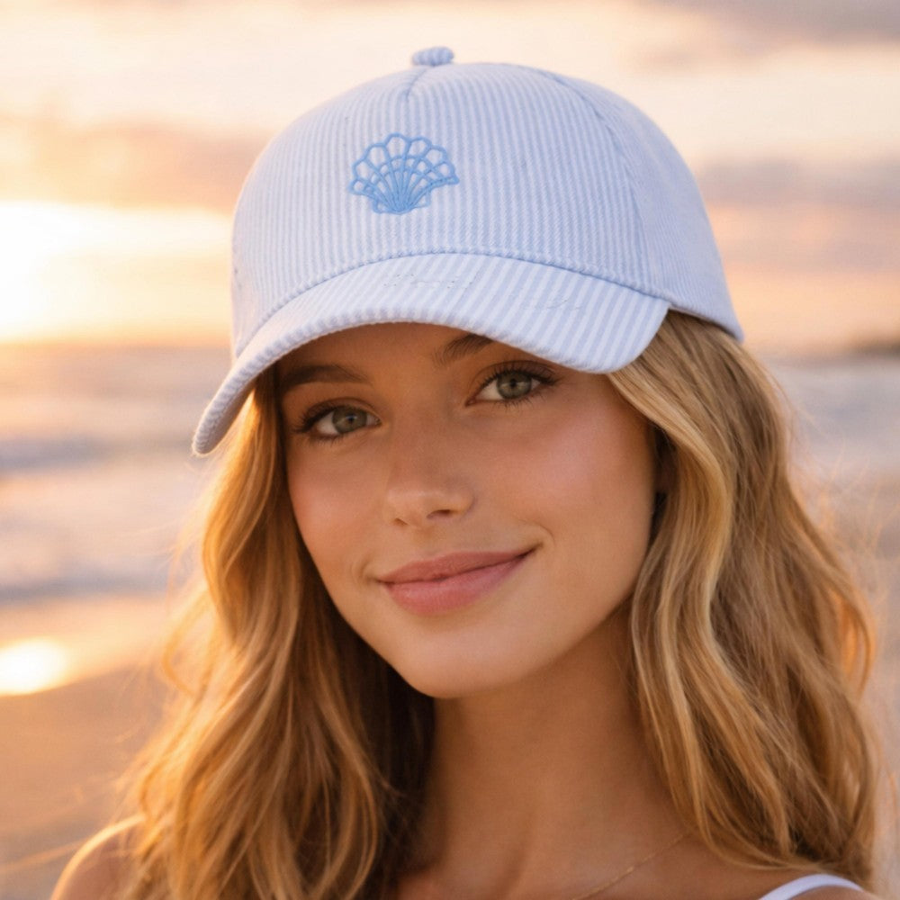 Blue Stripe Shell Embroidered Hat