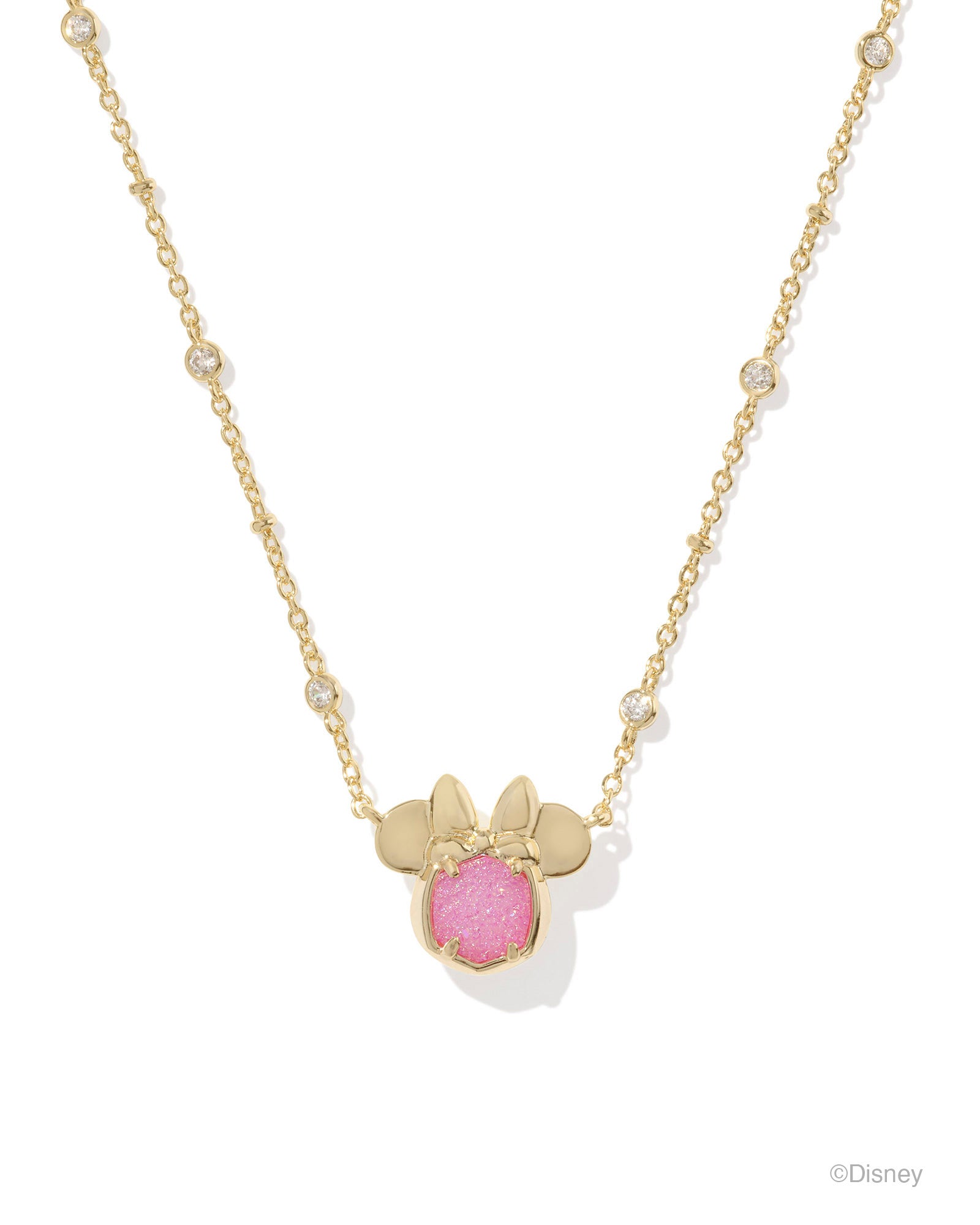 Disney | Kendra Scott Minnie Mouse Short Pendant Necklace - Gold Hot Pink Drusy
