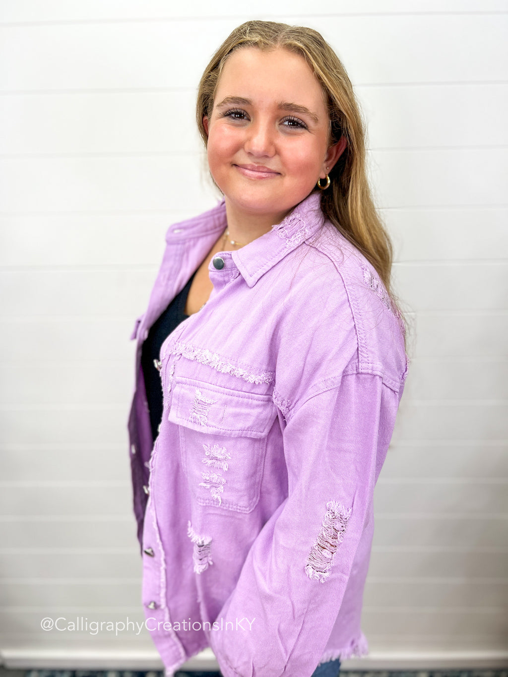 Lavender Distressed Shacket – Calligraphy Creations In KY