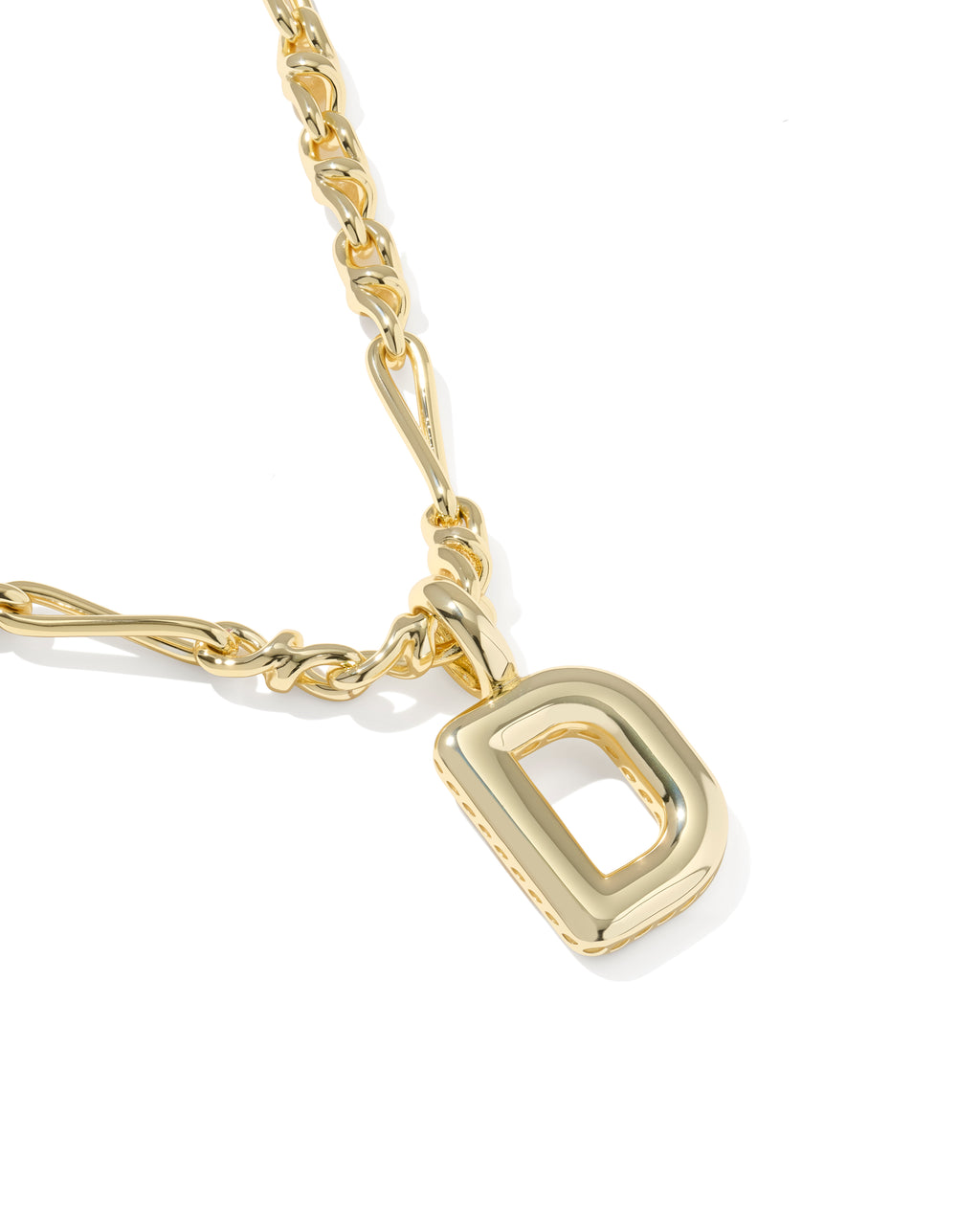 Gold necklace with a heart-shaped pendant on a white background
