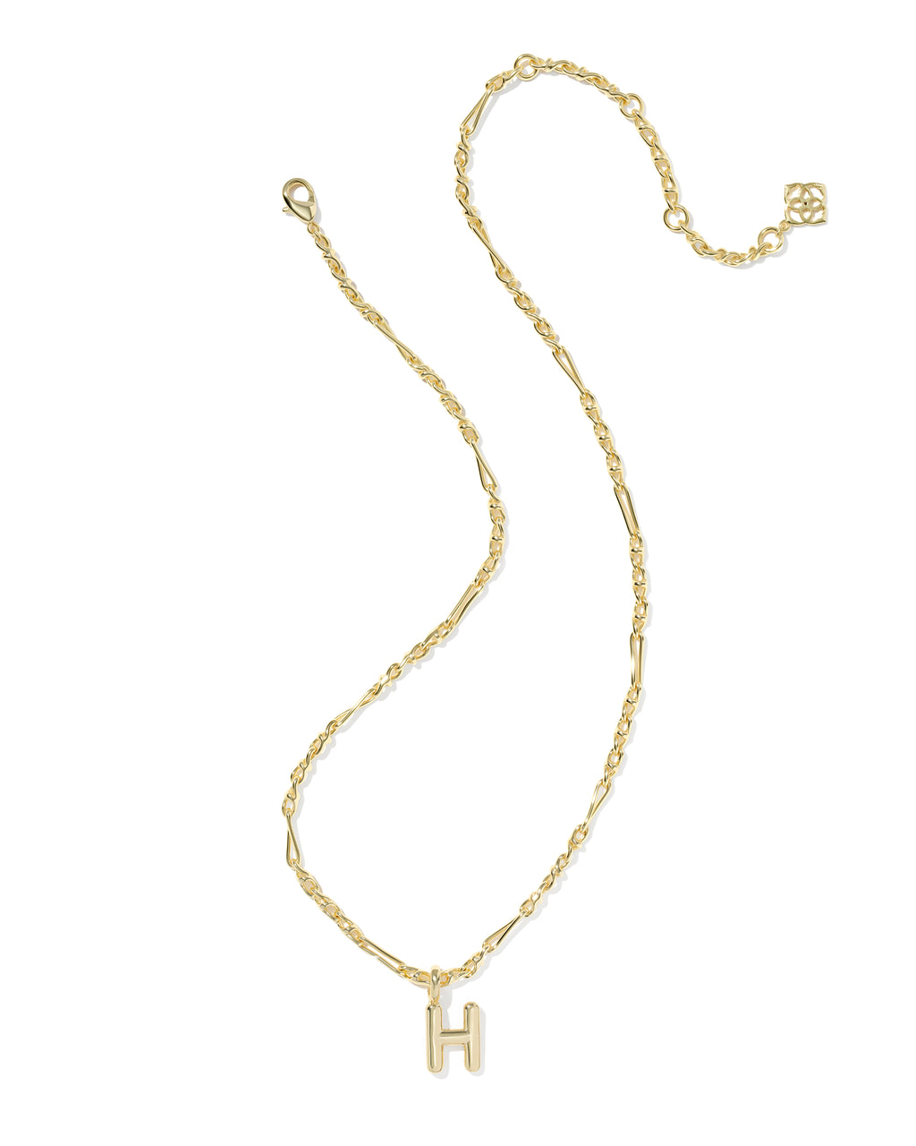 Gold necklace with a 'K' pendant on a white background