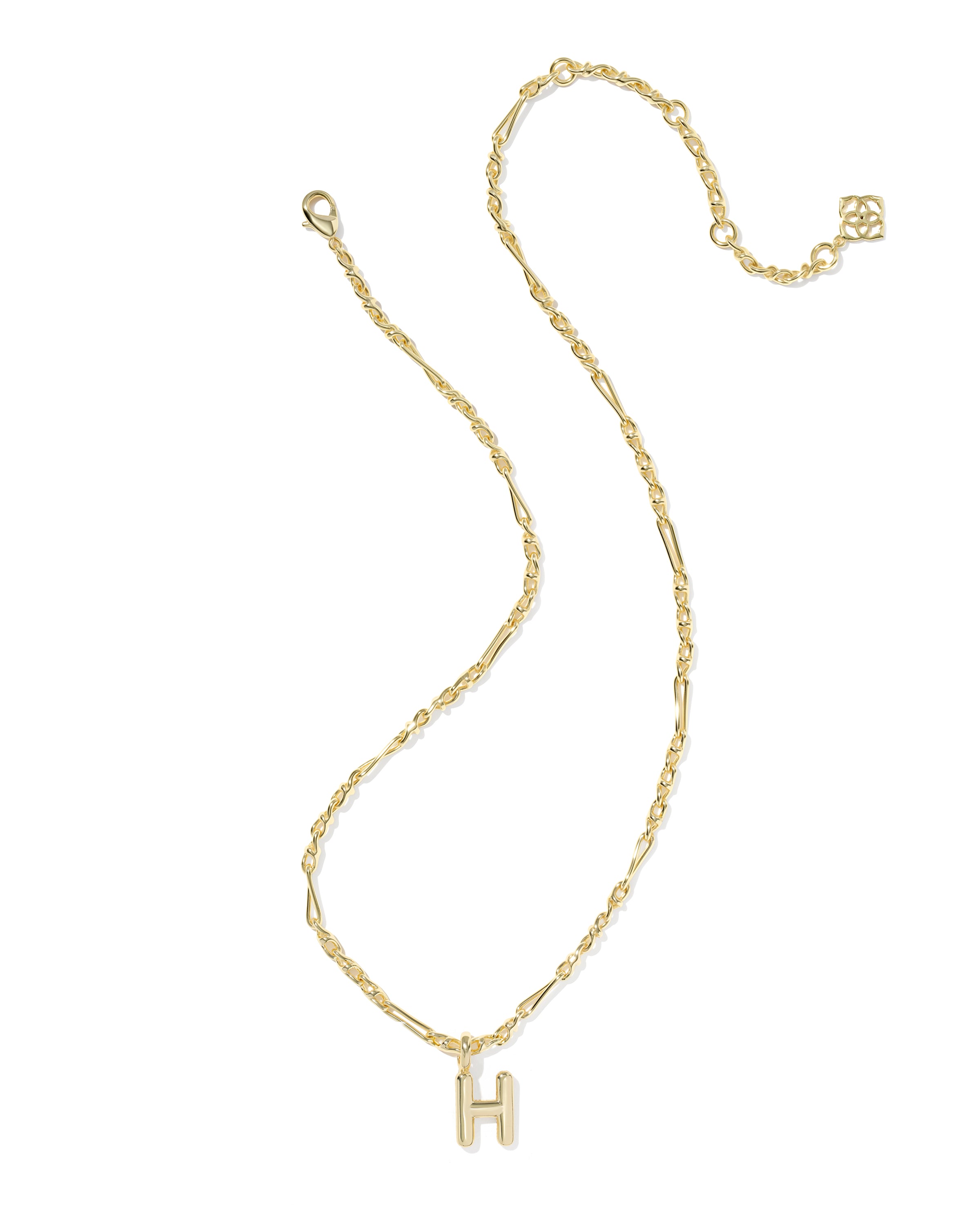 Gold necklace with a 'K' pendant on a white background
