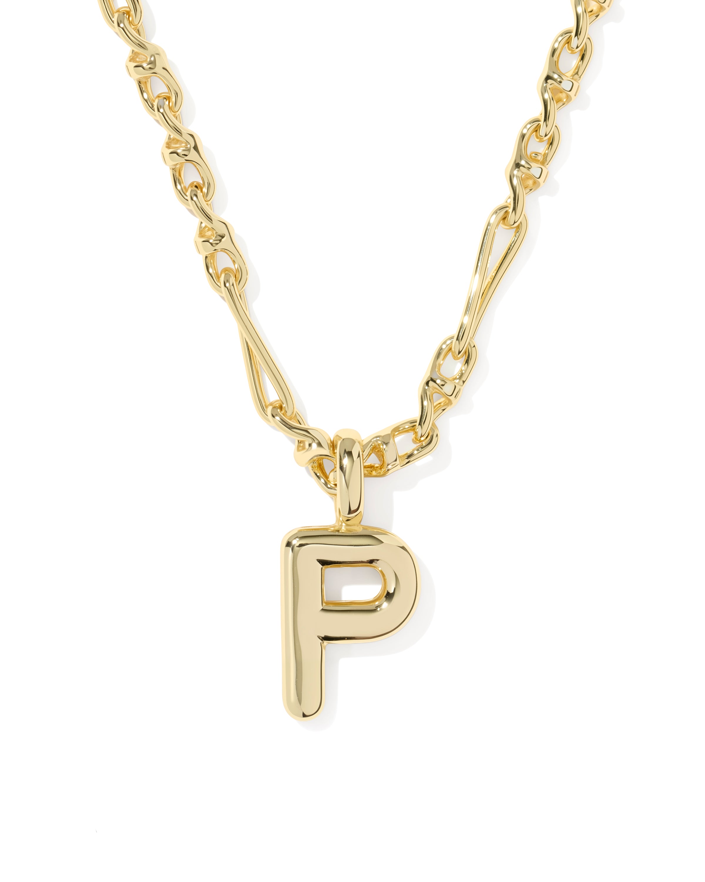 A gold chain necklace featuring a small initial pendant with the letter 'P' in a polished gold finish, shown against a plain white background.