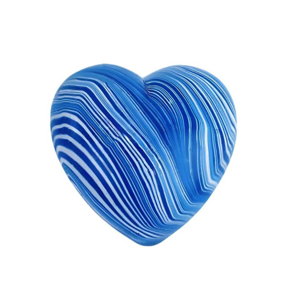 Blue and white striped heart-shaped squishy on a white background