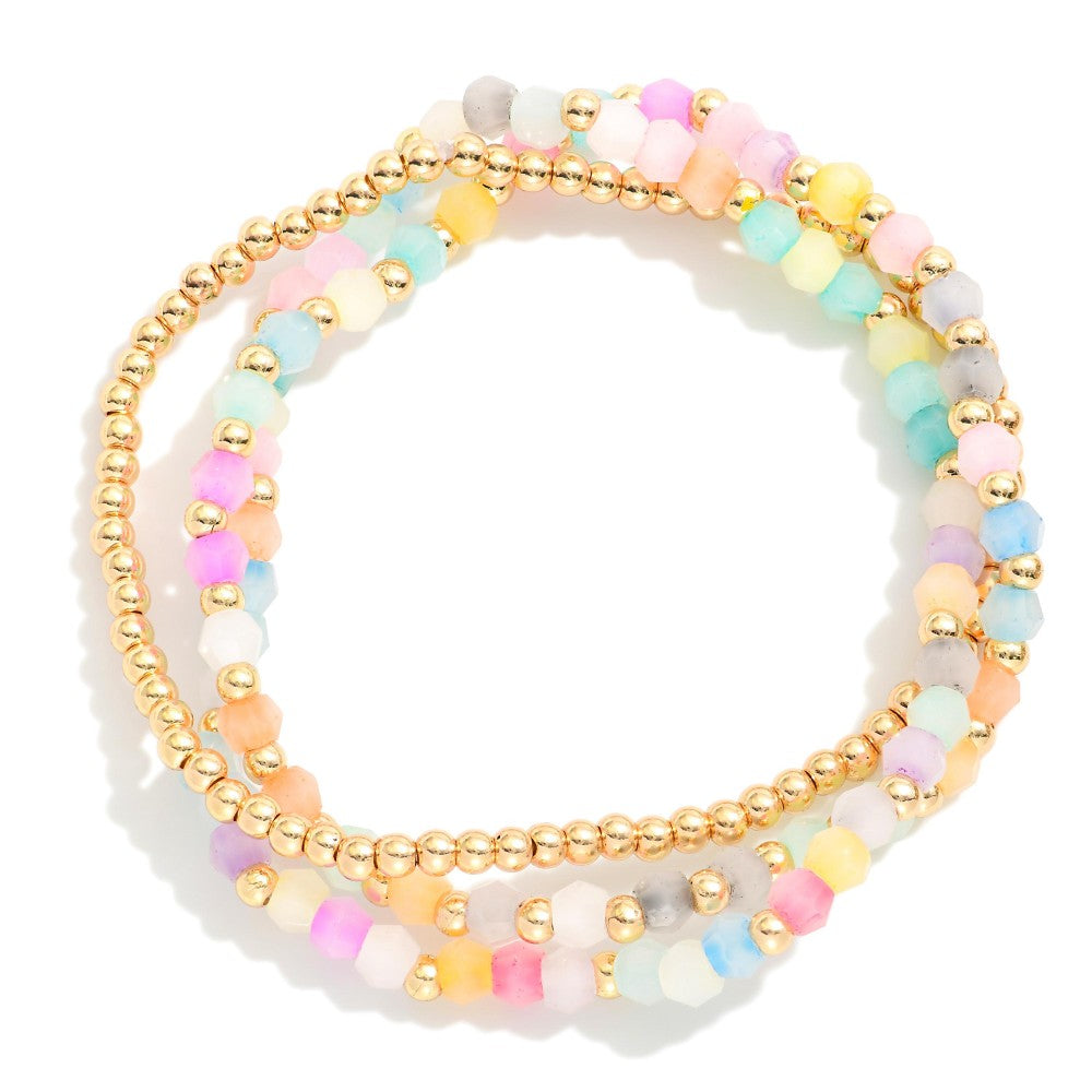Pastel and Gold Beaded Bracelet Set