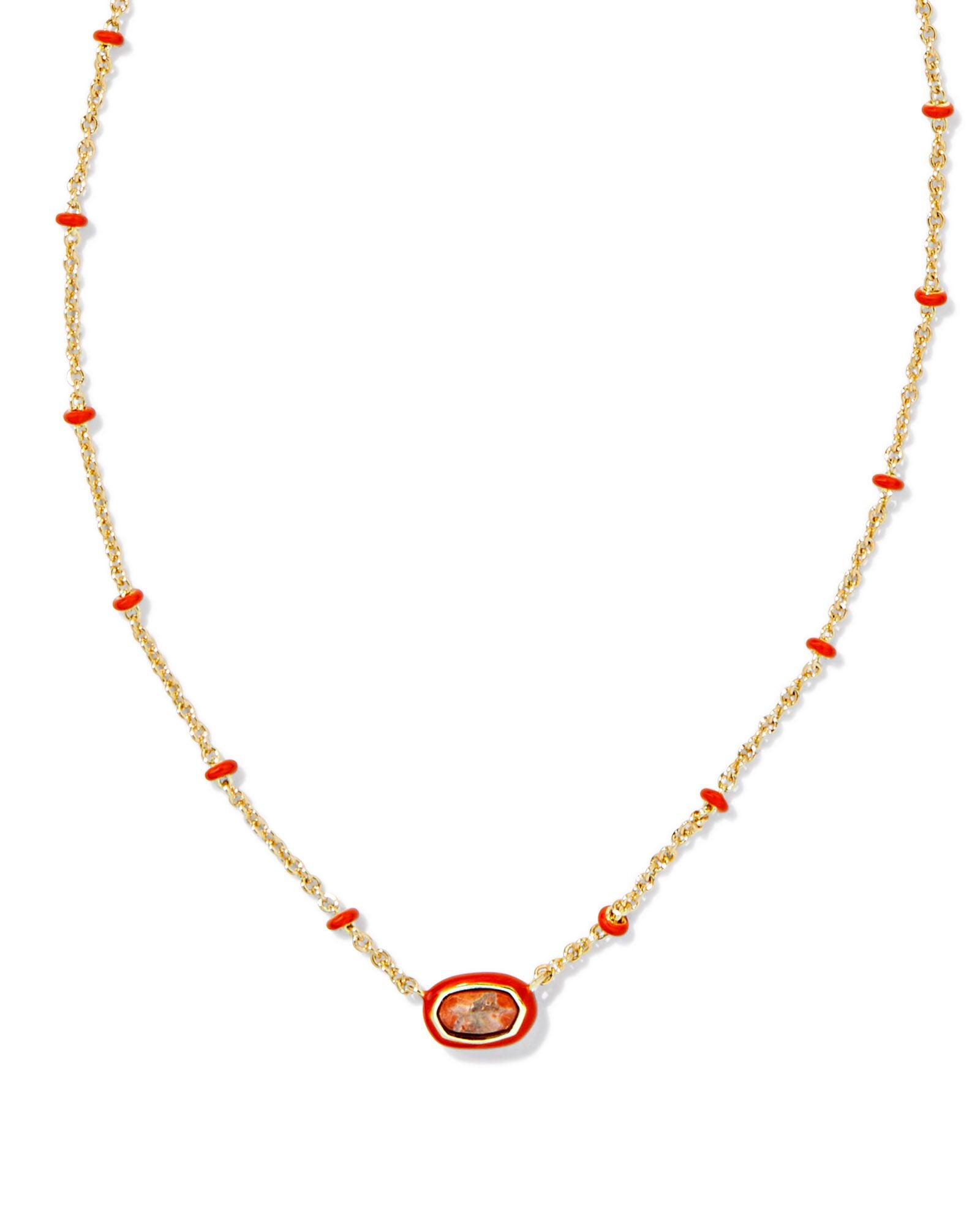 Kendra Scott Mini Elisa Enamel Frame Short Pendant Necklace - Gold Variegated Orange Magensite