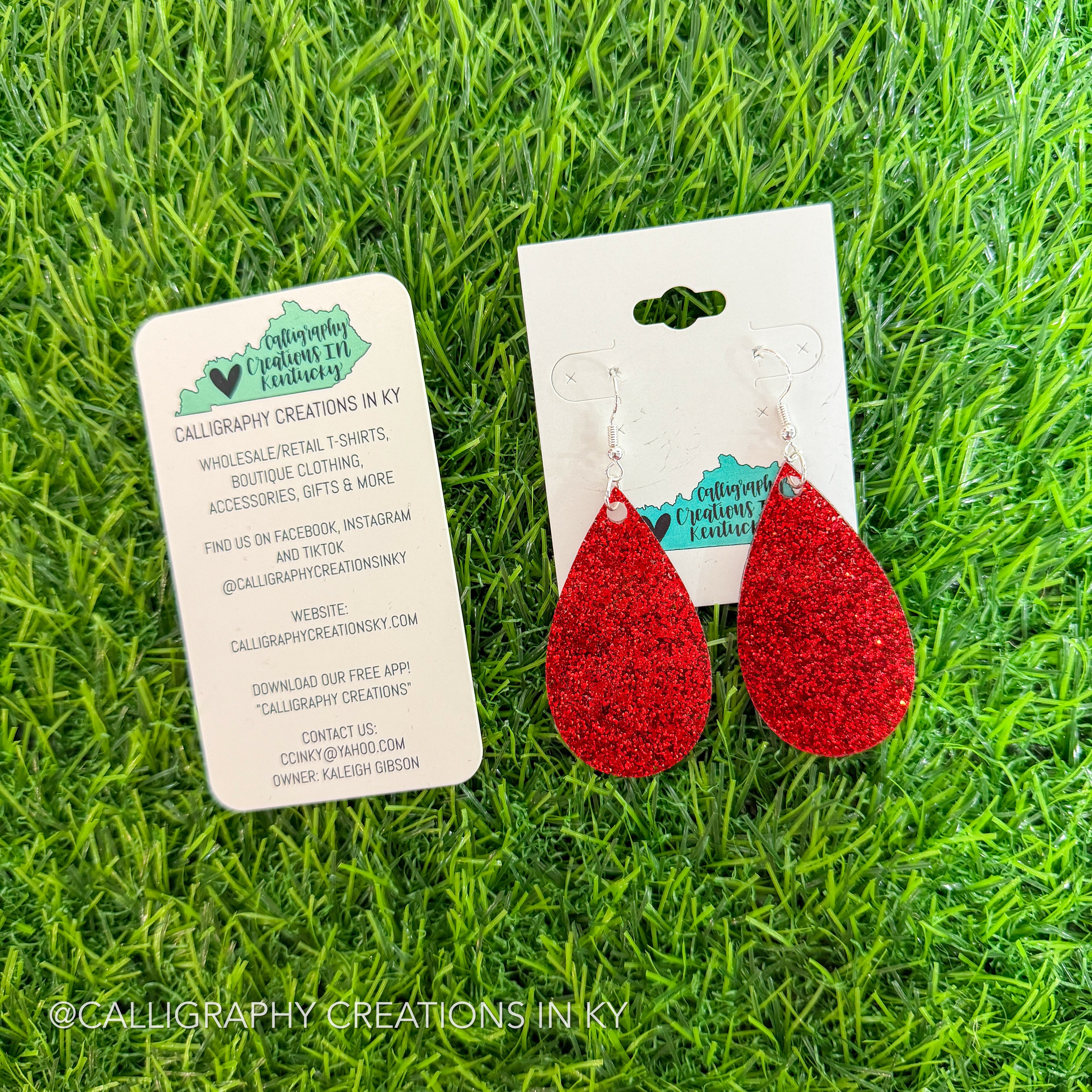 Large Red Glitter Teardrop Earrings