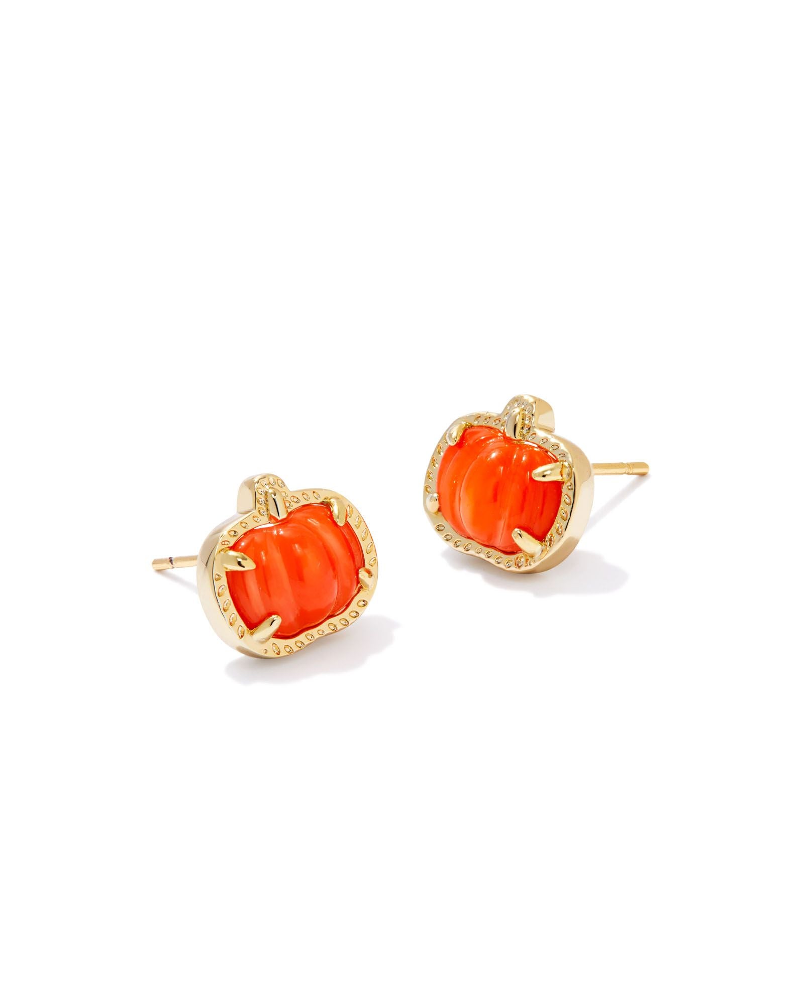 Kendra Scott Pumpkin Stud Earrings - Gold Orange Mother Of Pearl