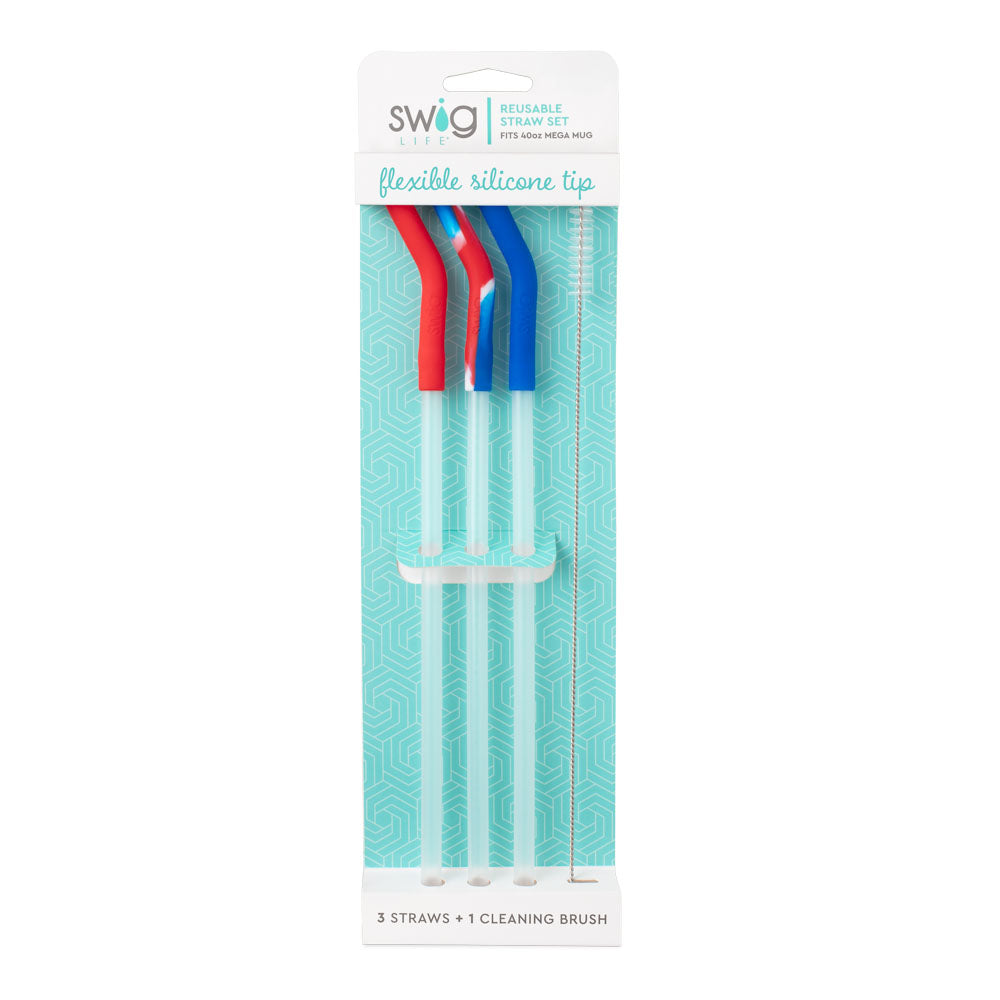 All American Swig Flexible Silicone Tip Reusable Straw Set