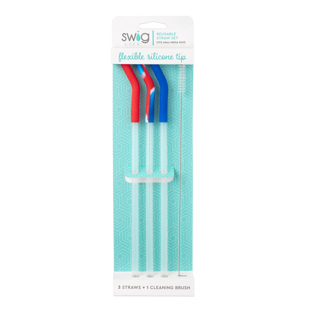 All American Swig Flexible Silicone Tip Reusable Straw Set