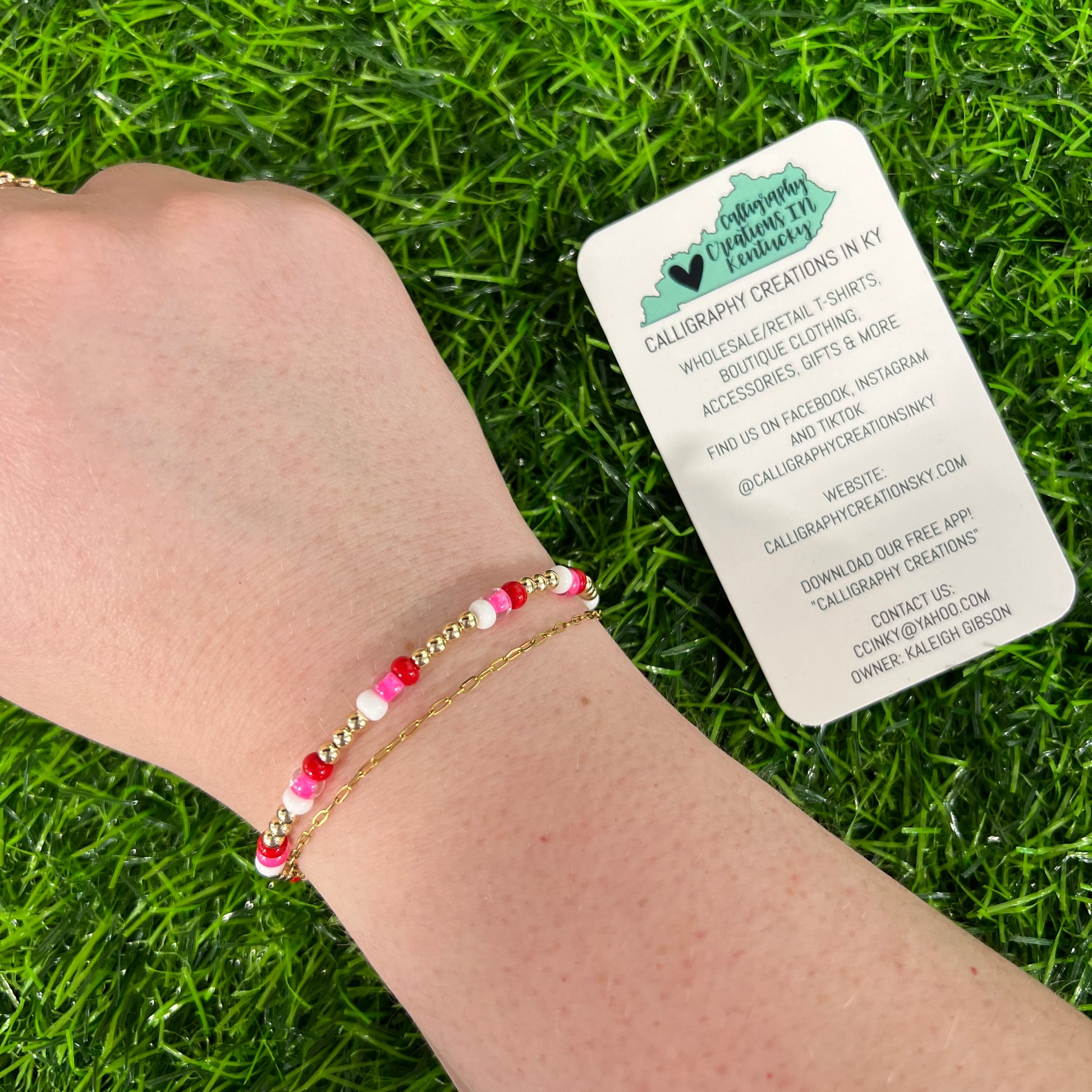 ILY Candy Cane Beaded Blondes Bracelet Calligraphy Creations In KY