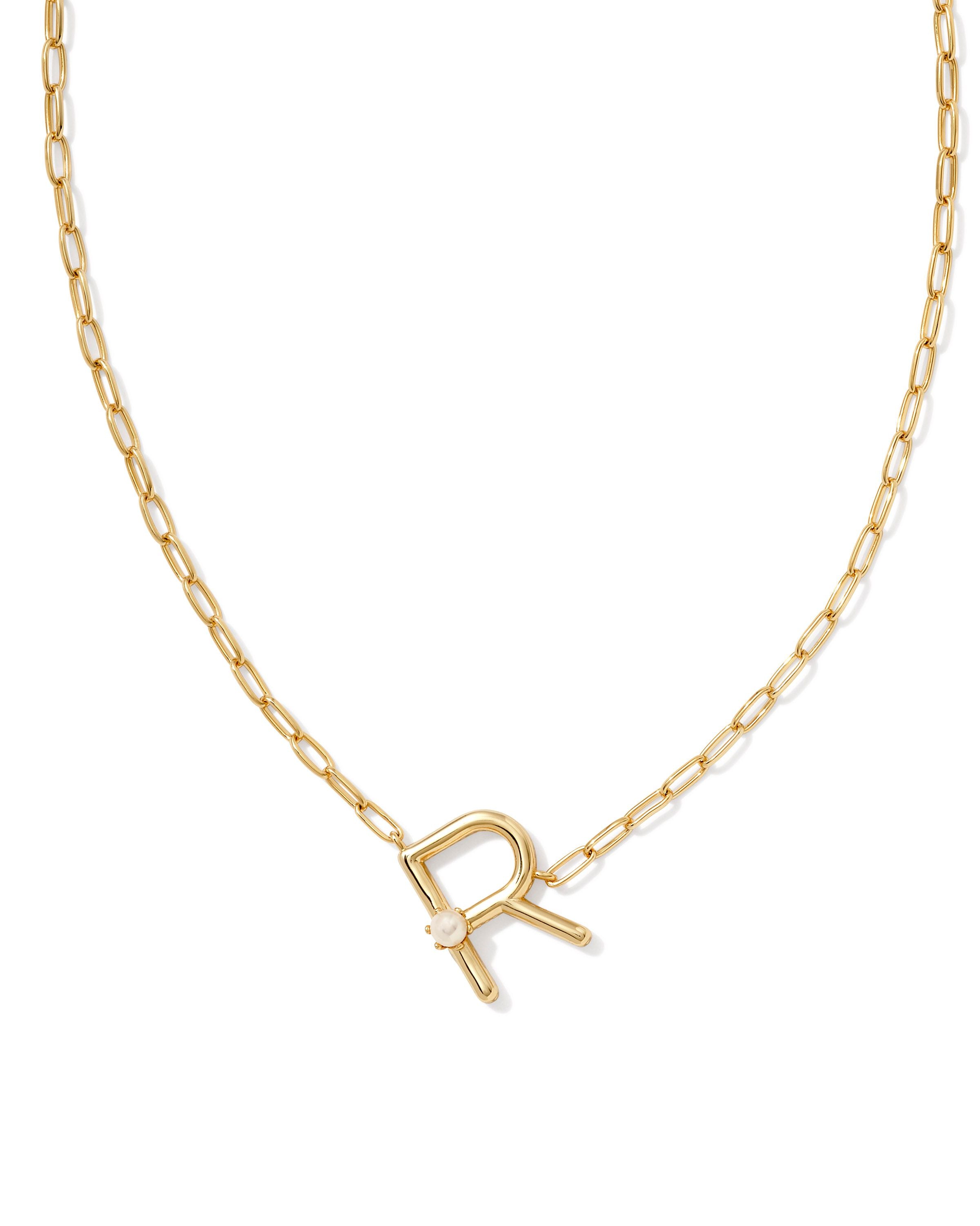 Kendra Scott Pearl Letter R Pendant Necklace- Gold White Pearl