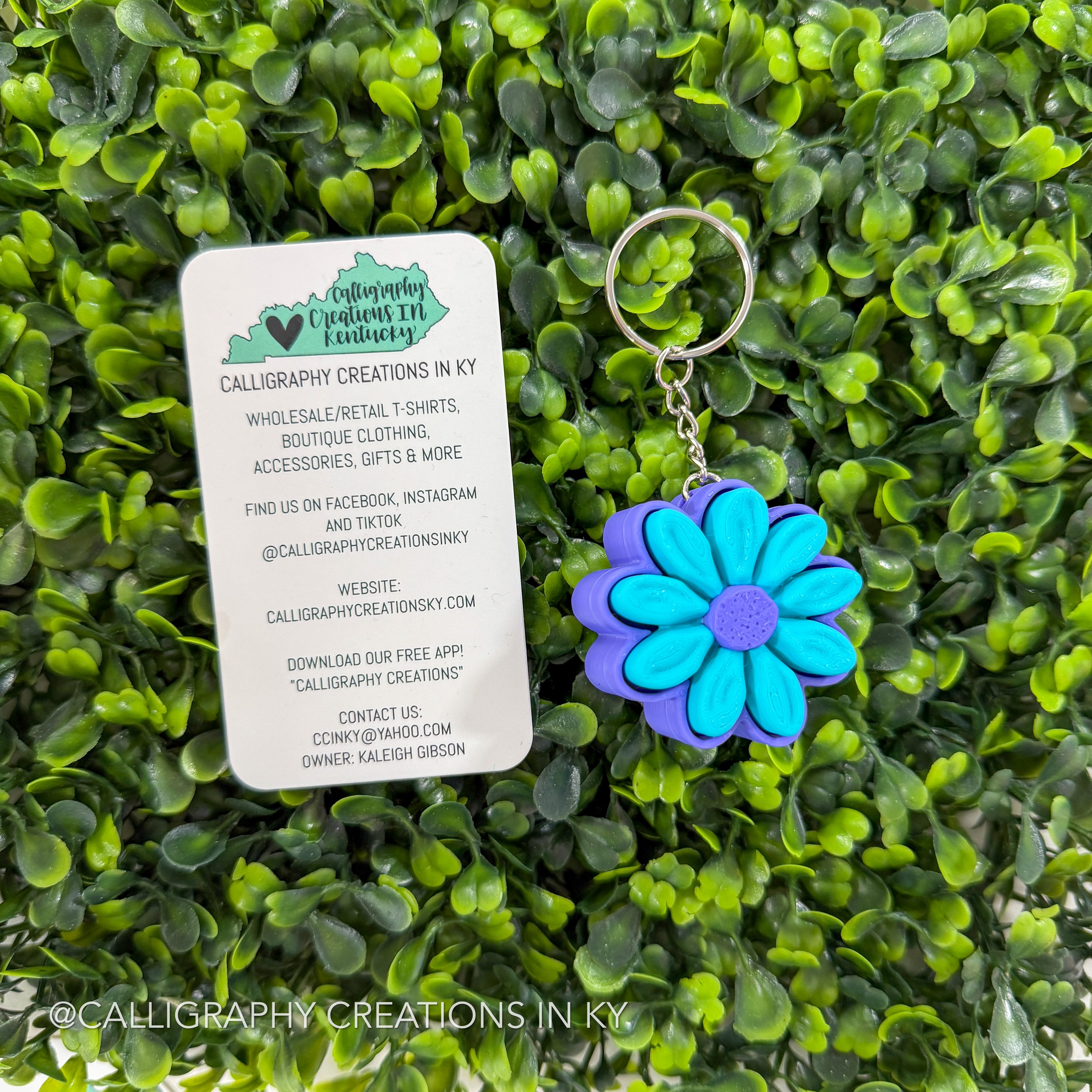 Purple/Turquoise Flower Fidget Clicker Keychain