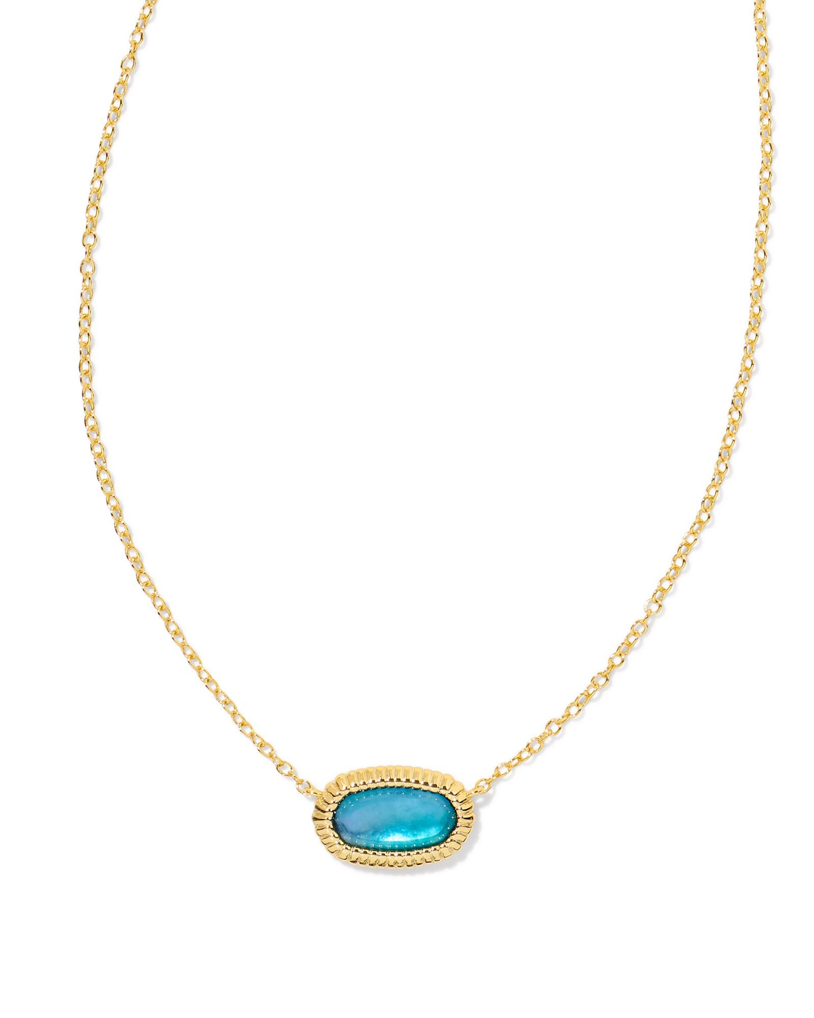 Kendra Scott Elisa Ridge Framed Pendant Necklace - Gold Indigo Watercolor Illusion
