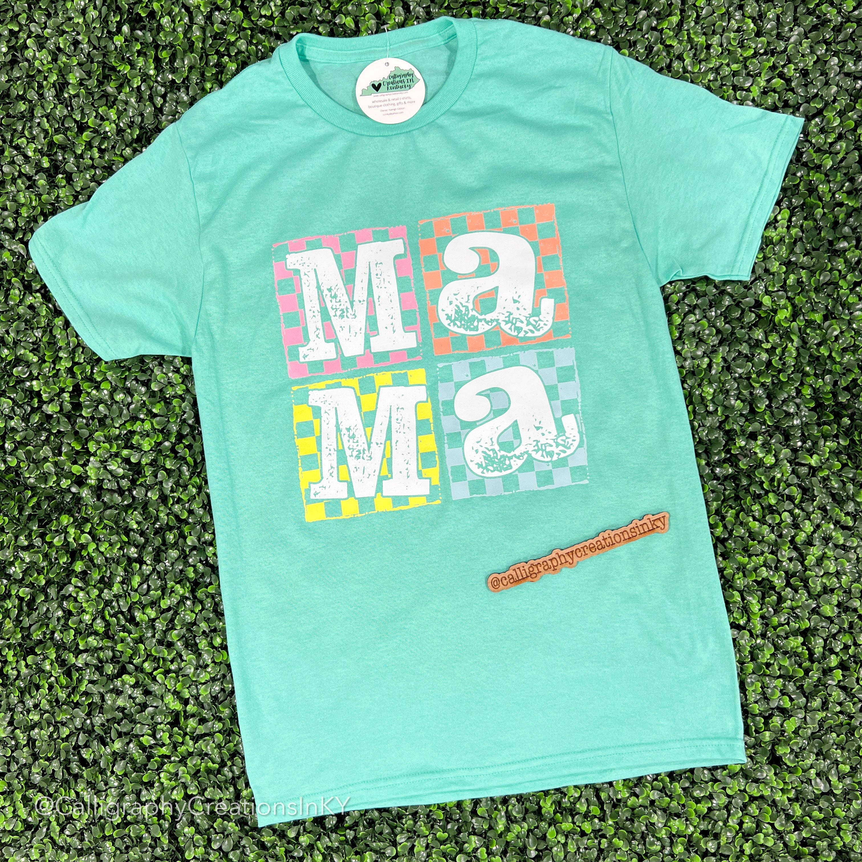 Mint | Colorful Checkered Mama Tee *FINAL SALE*
