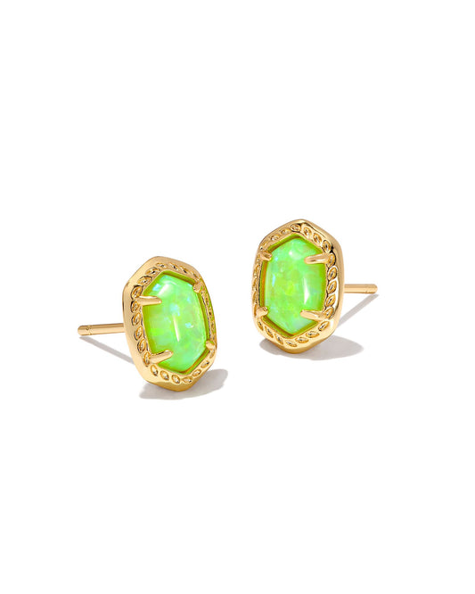 Kendra Scott Daphne Framed Stud Earring - Gold Bright Green Kyocera Opal
