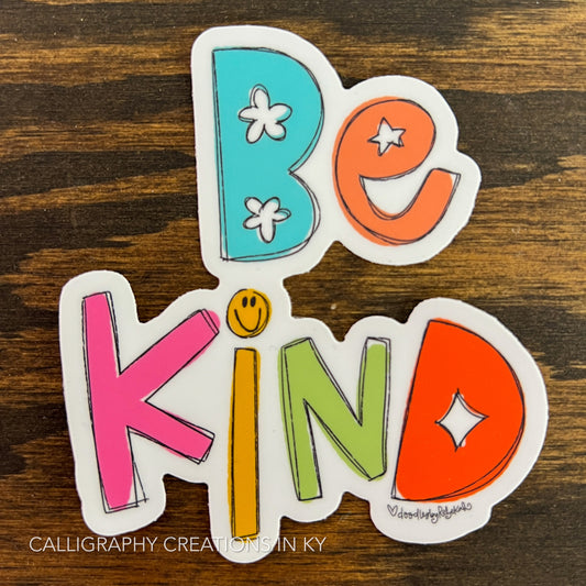 Multi Be Kind Sticker - Doodles By Rebekah