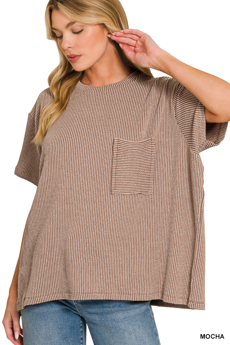 Mocha | Ribbed Pocket Top