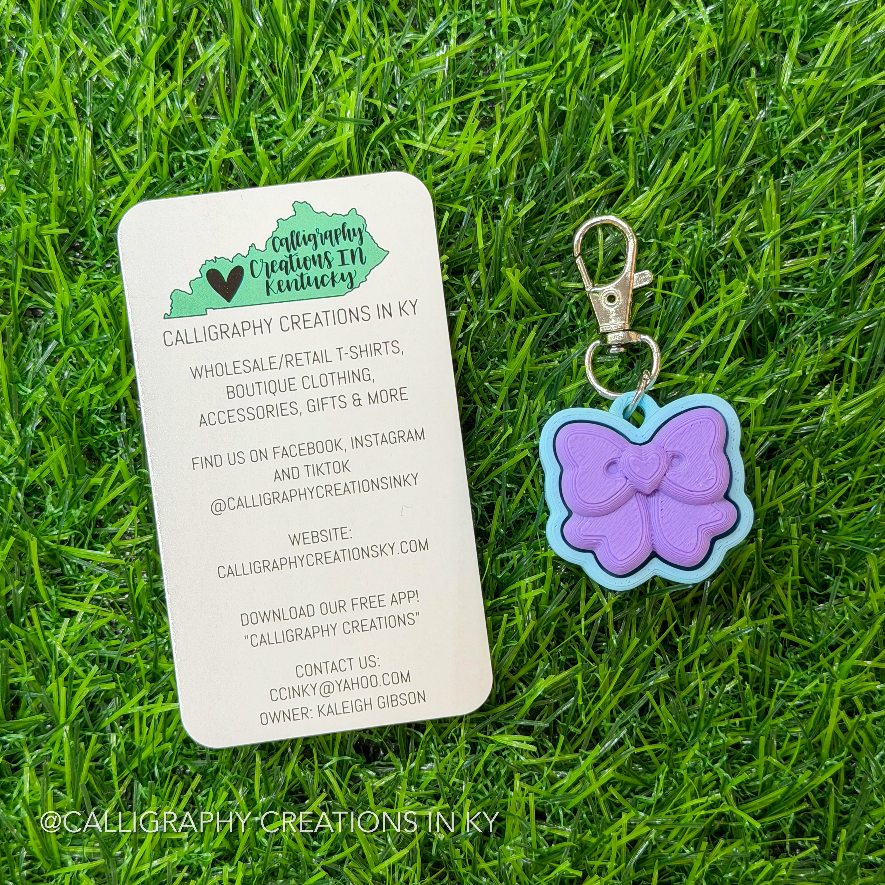 Lilac/Light Blue Bow Fidget Clicker Keychain