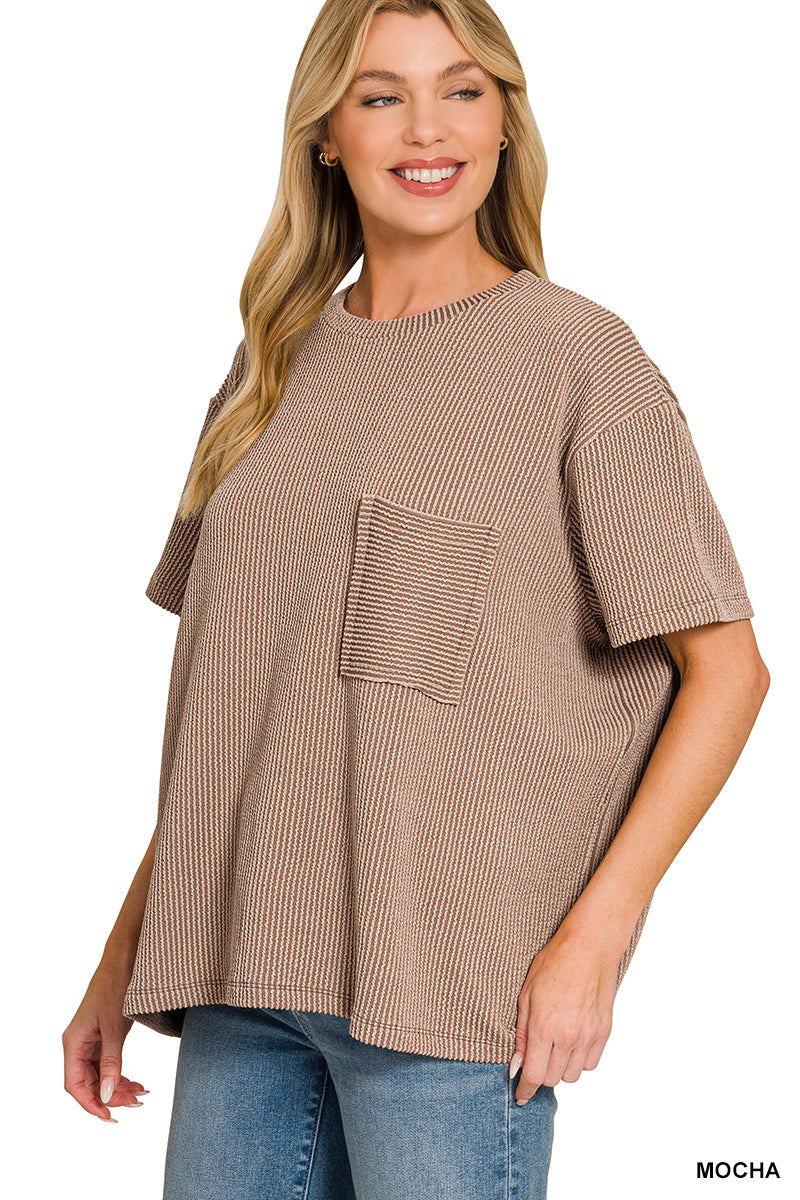 Mocha | Ribbed Pocket Top