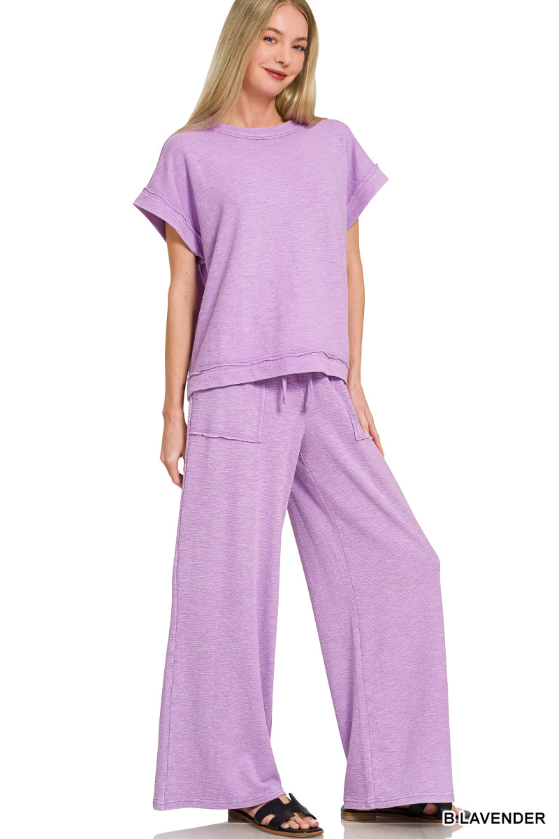 Lavender | Acid Wash Top/Pants Set