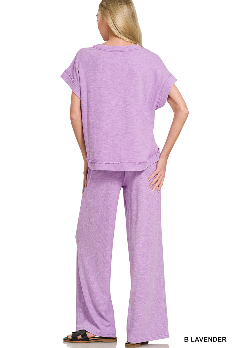 Lavender | Acid Wash Top/Pants Set