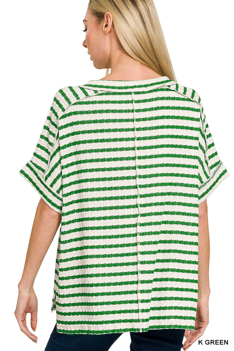 Green | Striped Hi-Low Top