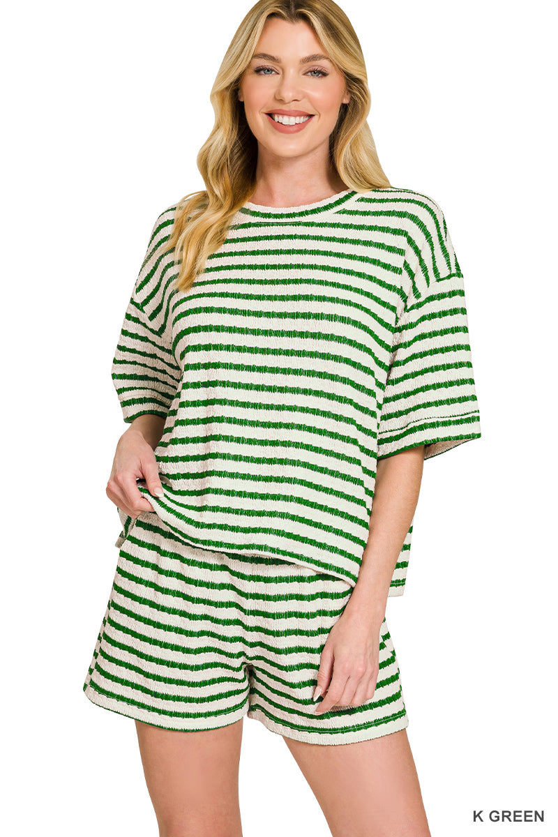Green | Striped Short Sleeve/Shorts Set