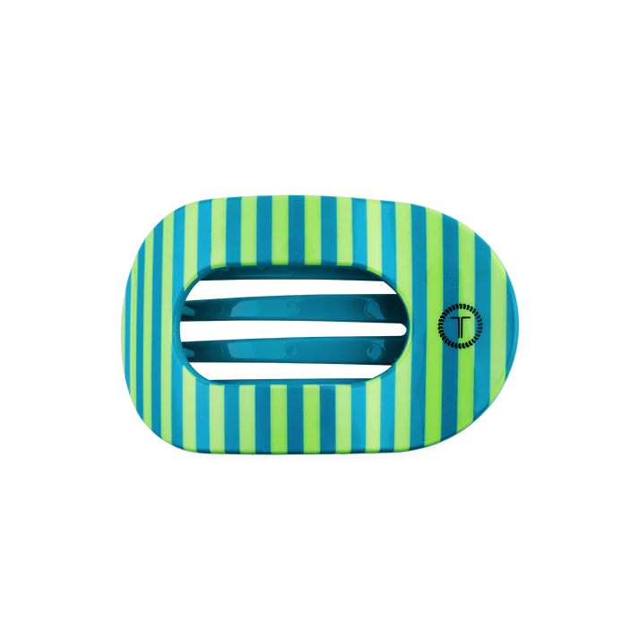 Teal and green round flat TELETIE clip. 