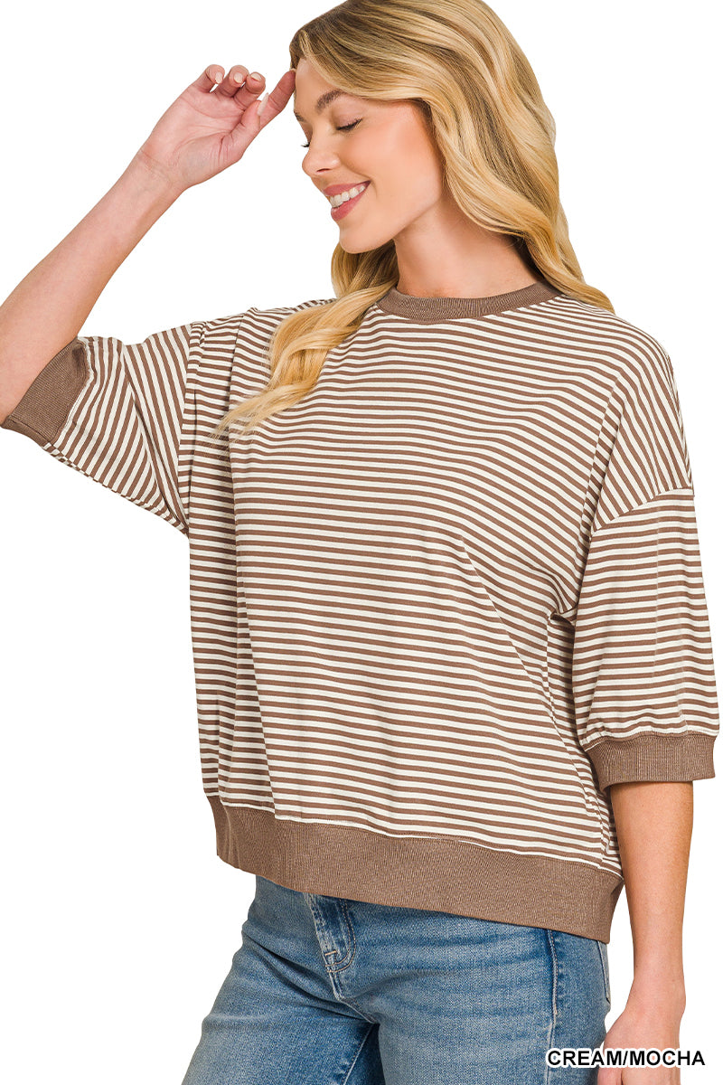 Cream mocha wavy days stripe top