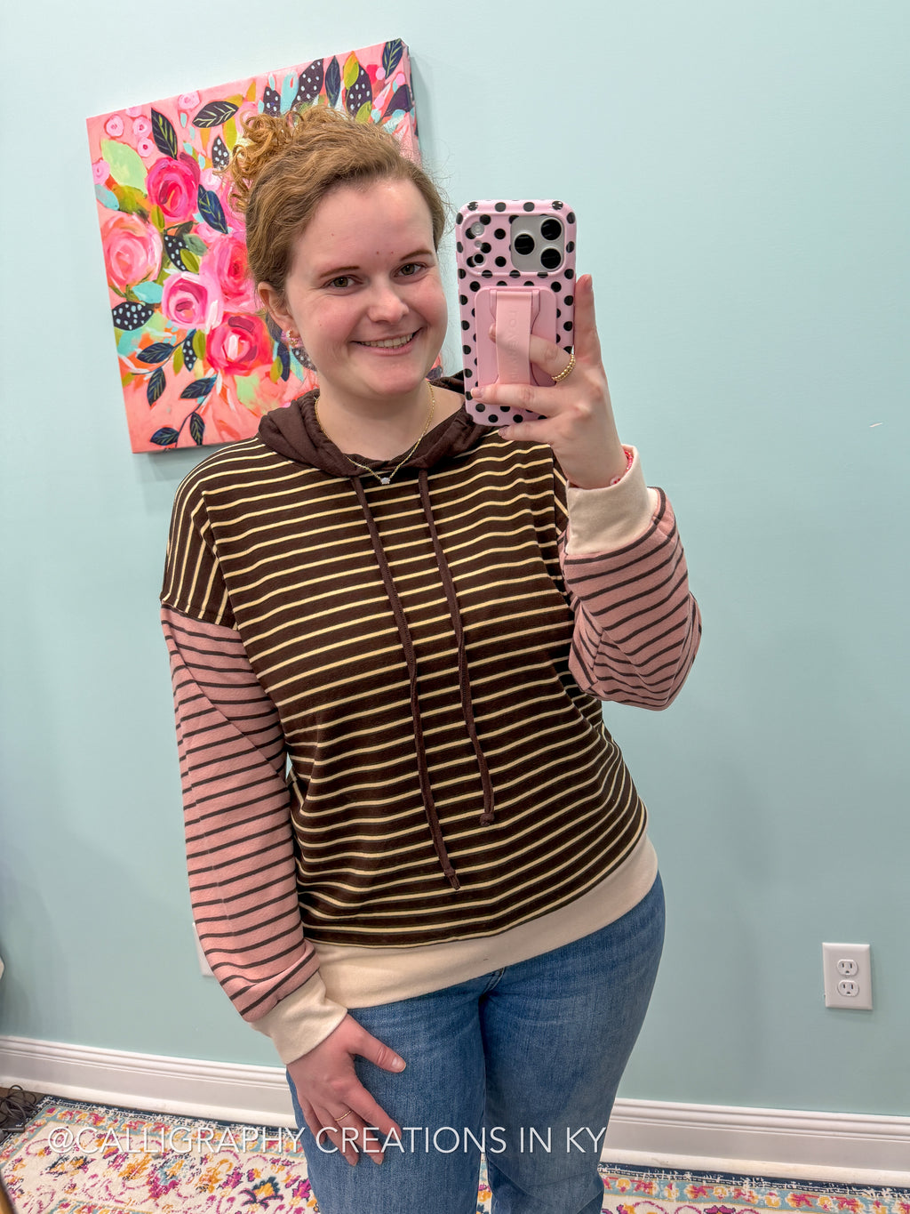 Neutral Colorblock Stripe Hoodie Top