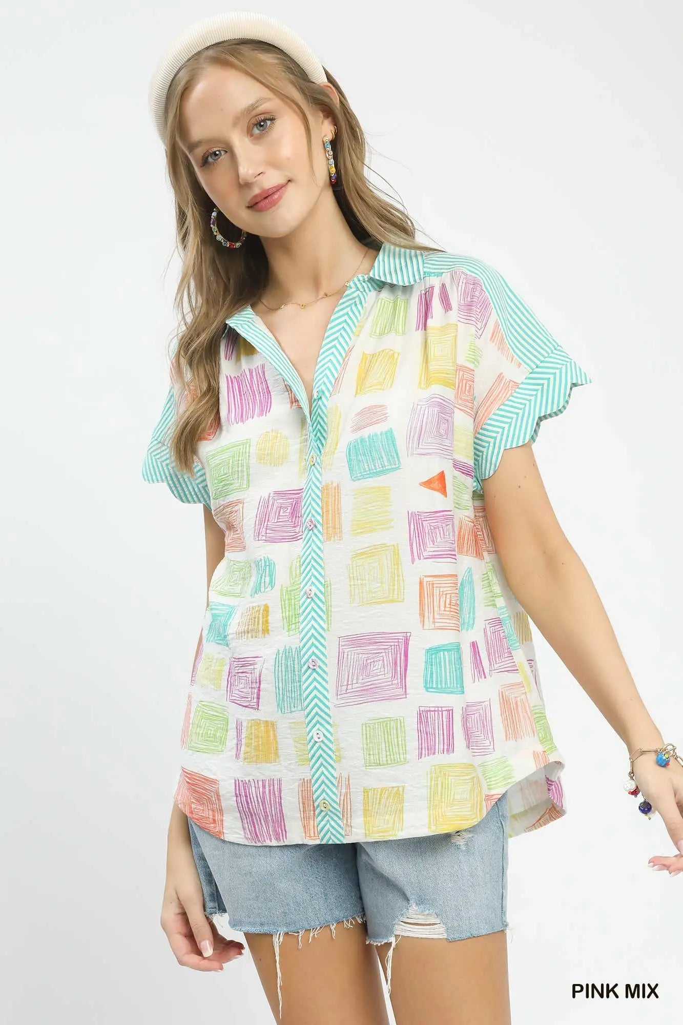 Geometric Spring Button Up Top
