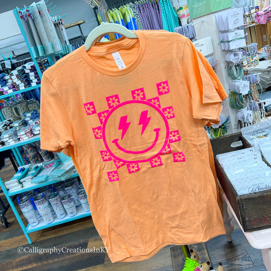 SMALL - Pink/Orange Happy Tee FINAL SALE