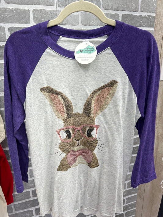 SMALL Faux Embroidery Bunny Raglan FINAL SALE