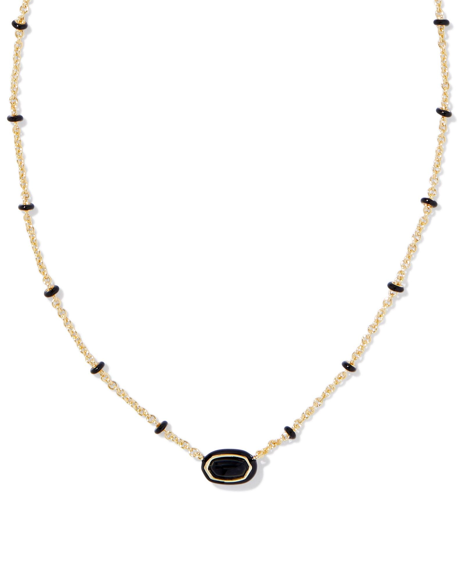 Kendra Scott Mini Elisa Enamel Frame Short Pendant Necklace - Gold Black Agate