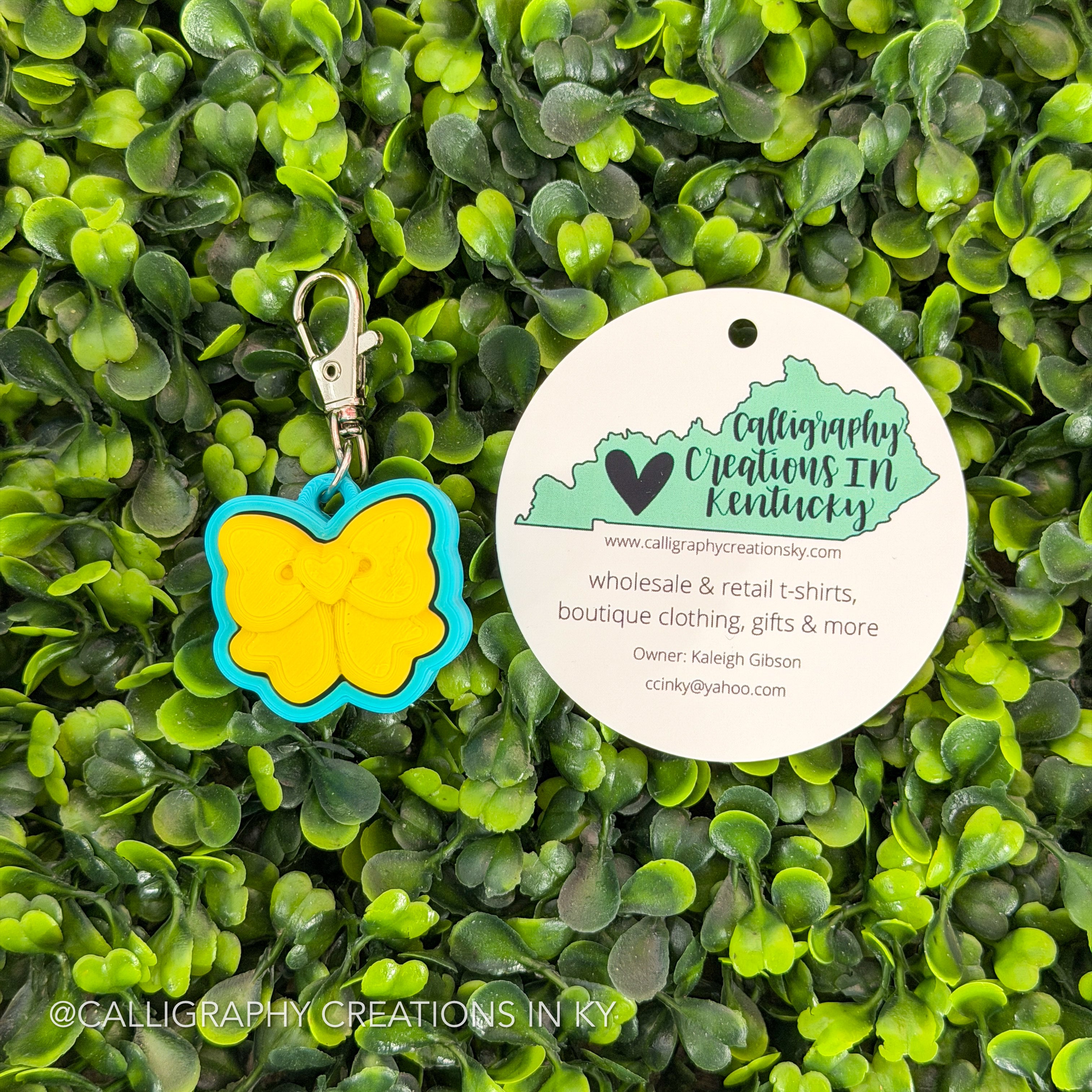 Lemon/Turquoise Bow Fidget Clicker Keychain