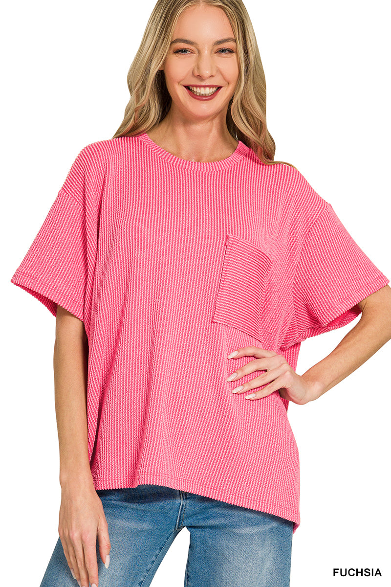 Fuchsia | Ribbed Pocket Top