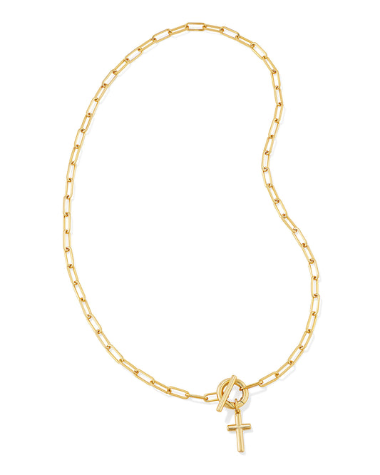 Kendra Cross Link And Chain Necklace - Gold Metal