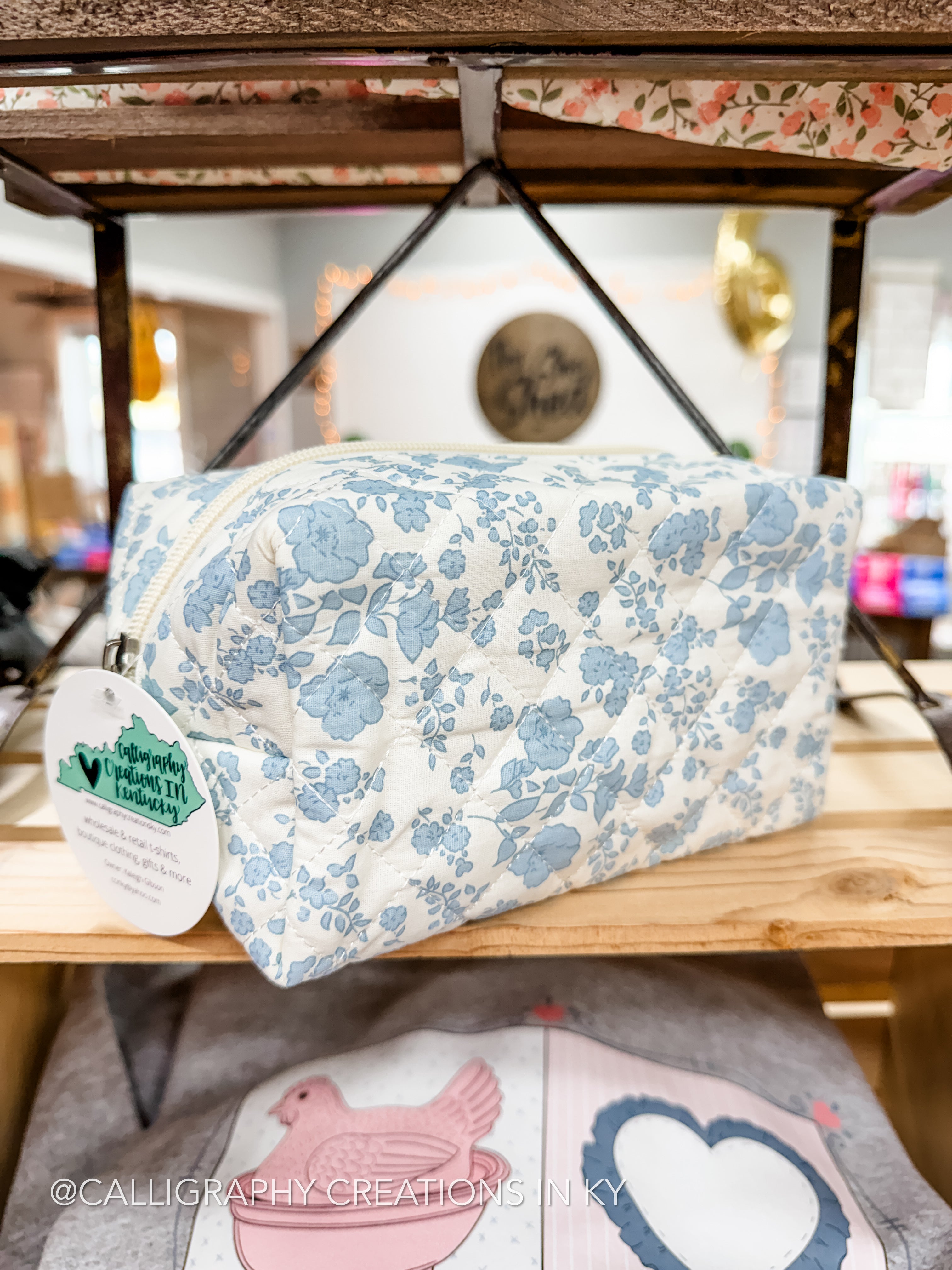 Vintage Inspired Blue Floral Quilted Pouch