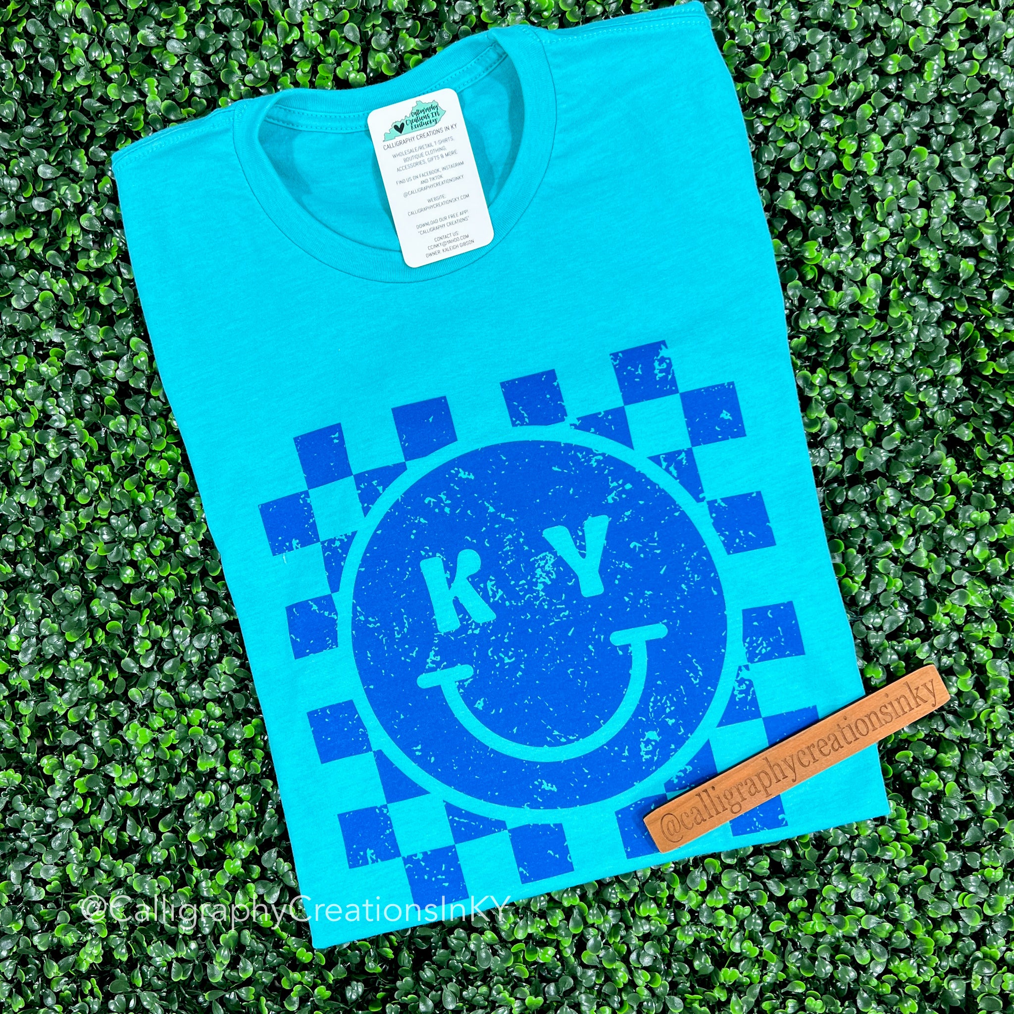 Teal KY Check Tee *FINAL SALE*