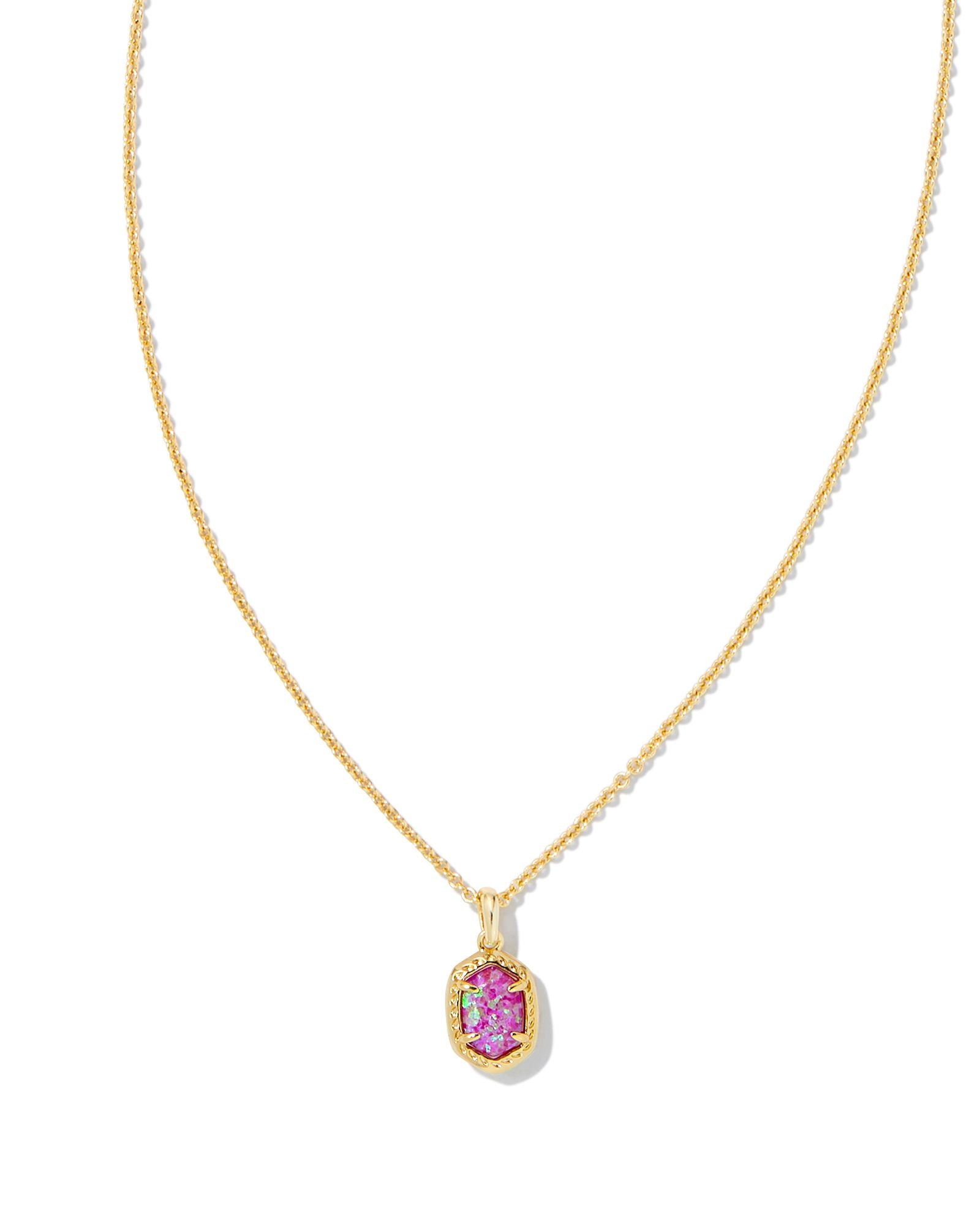 Kendra Scott Daphne Framed Pendant Necklace - Gold Magenta Kyocera Opal