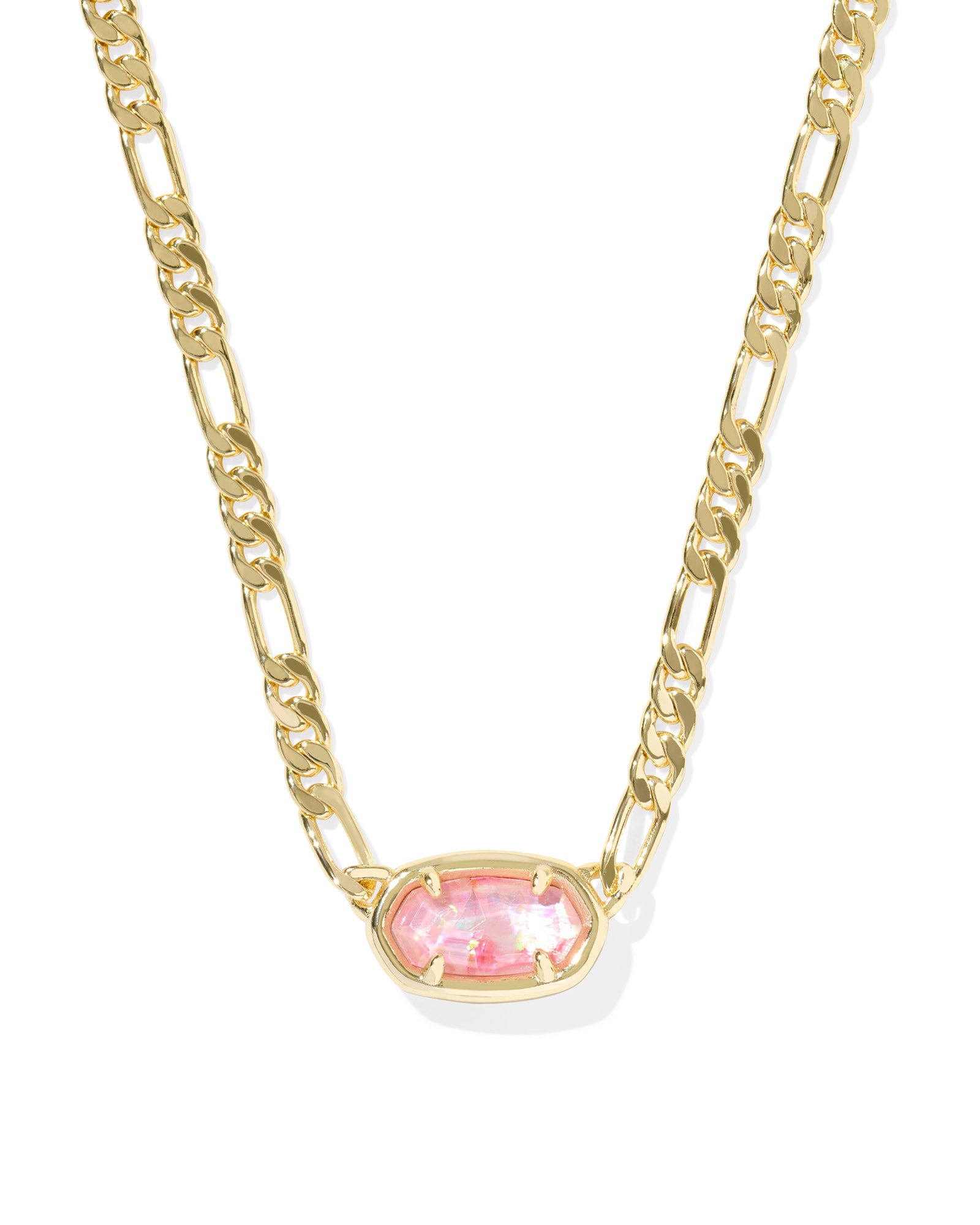 Kendra Scott Elisa Figaro Chain Short Pendant Necklace - Gold Pink Iridescent Mother Of Pearl