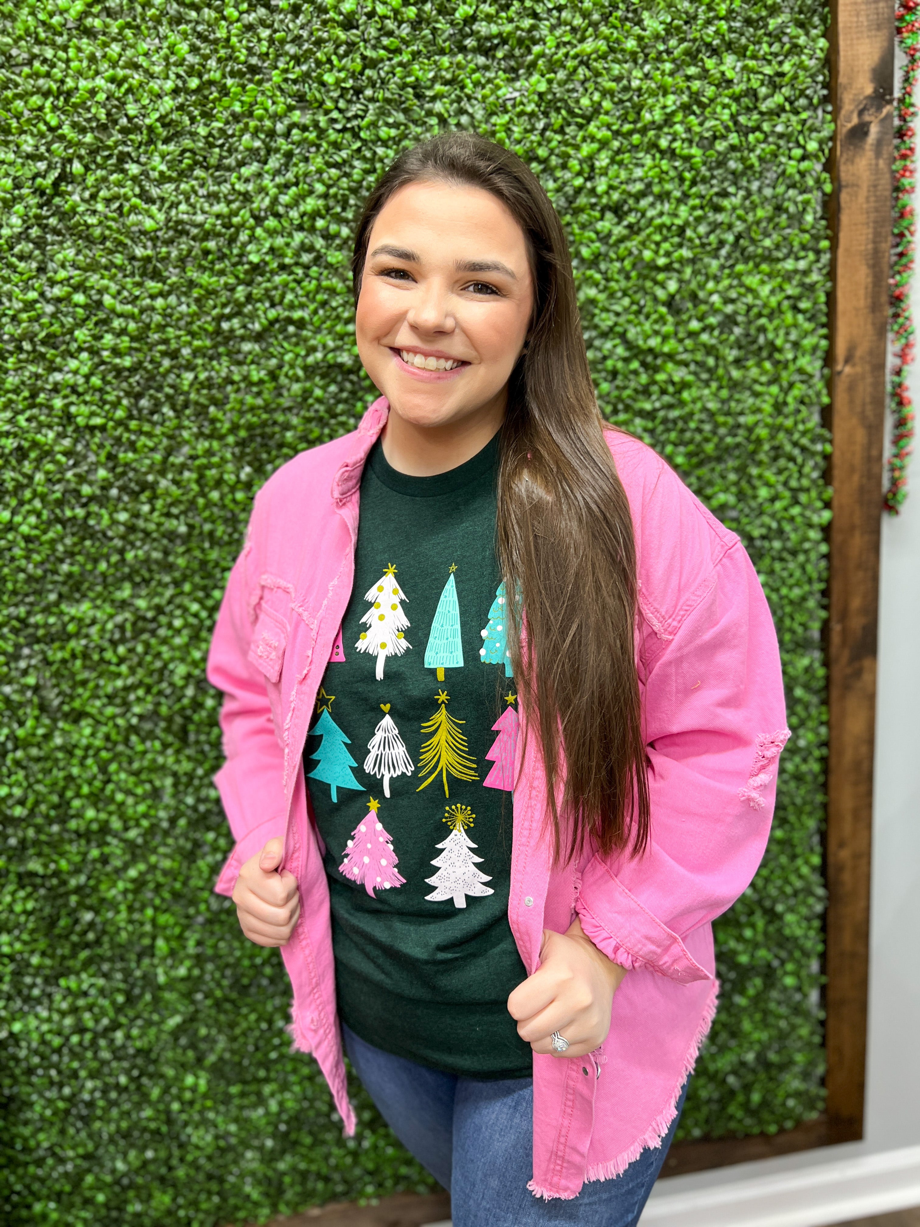Pink Distressed Shacket – Calligraphy Creations In KY
