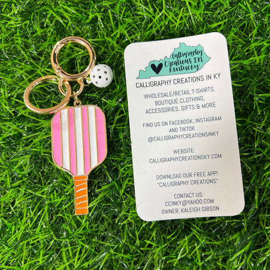 Striped Pickleball Keychain