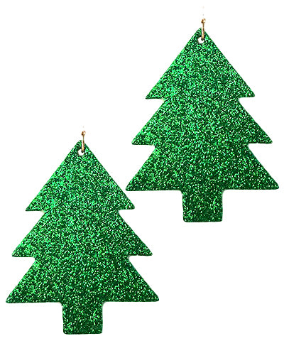 Green | Glitter Tree Earrings